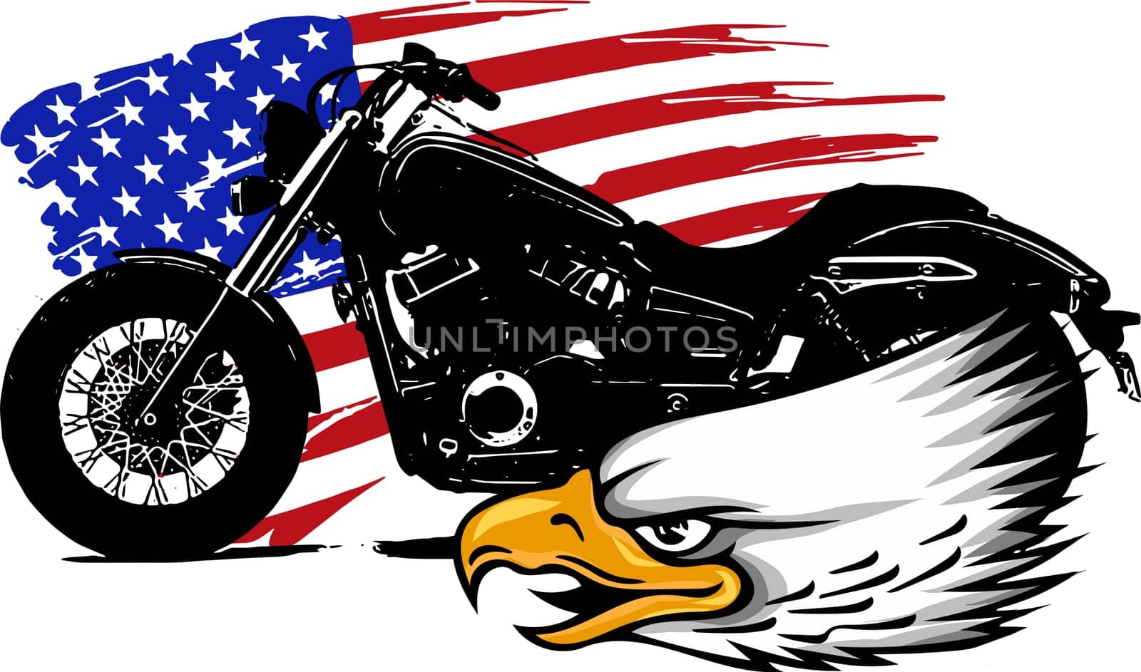 vector a motorcycle with the head eagle and american flag