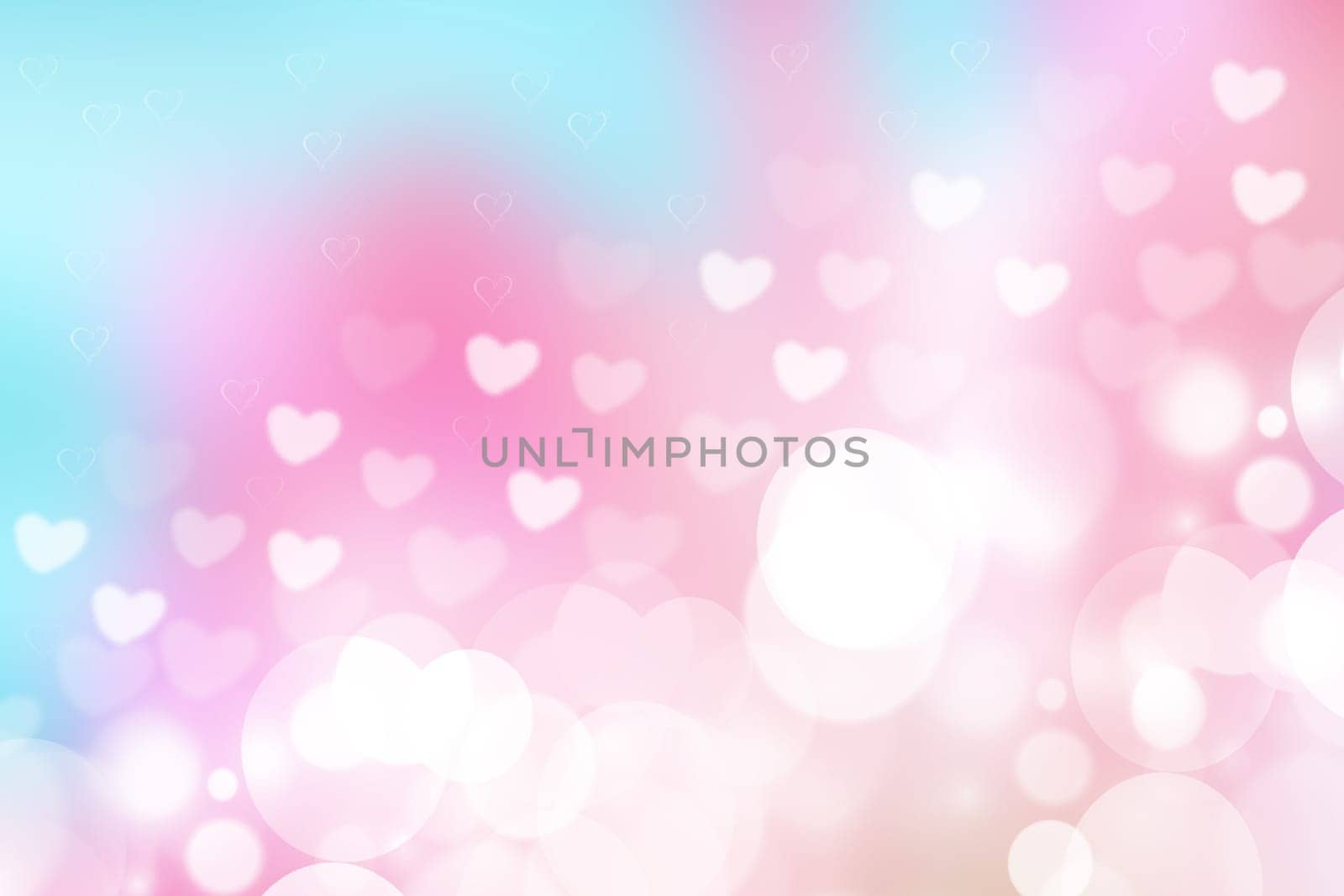 Abstract festive blur bright pink pastel background with white and pink hearts love bokeh for valentine or wedding card. Space for design. Card concept.