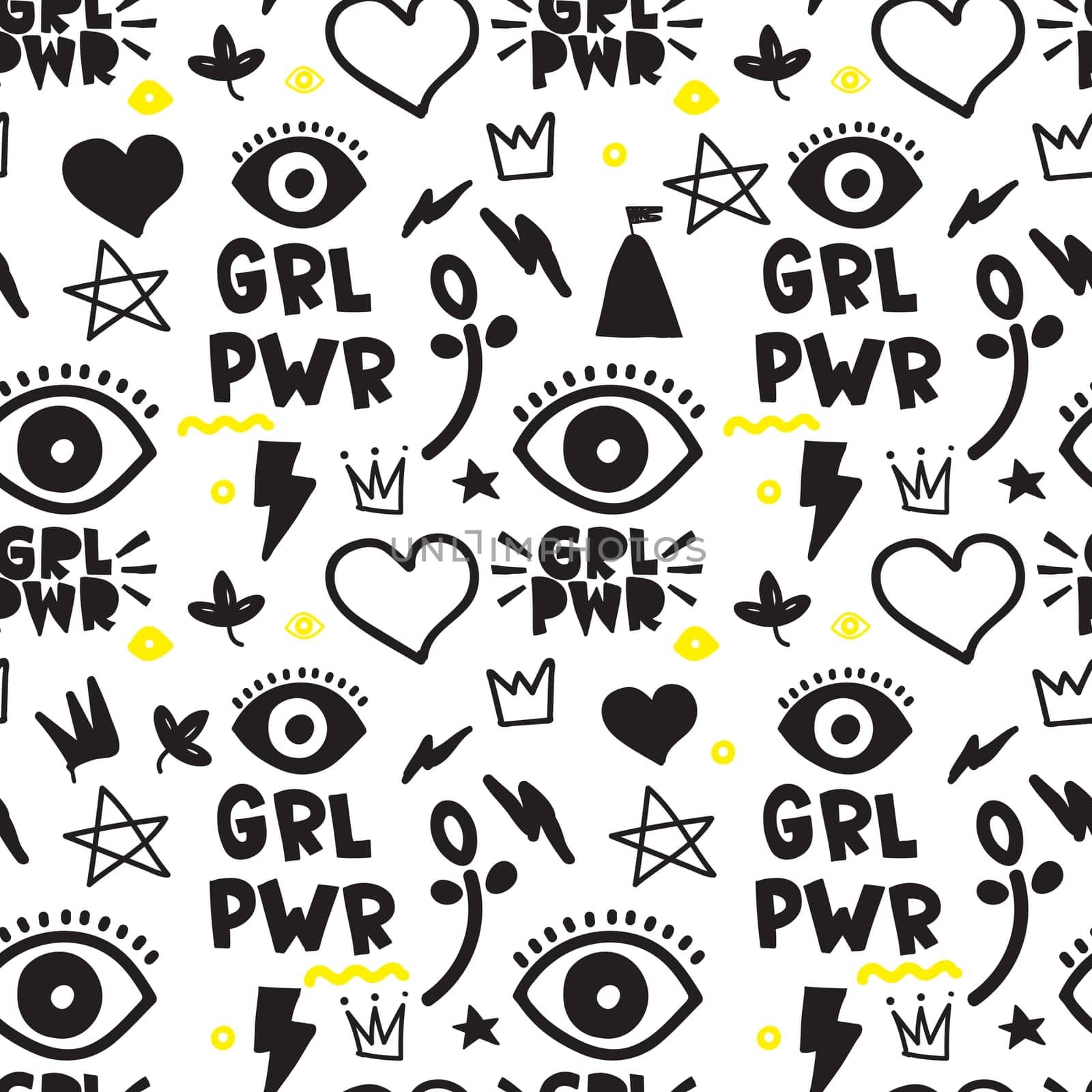 Universal trend hand drawing seamless pattern. Trendy doodles shapes juxtaposed with bright bold elements composition. Design for Magazine Leaflet Billboard Sale Advertisement Stickers Wall everywhere
