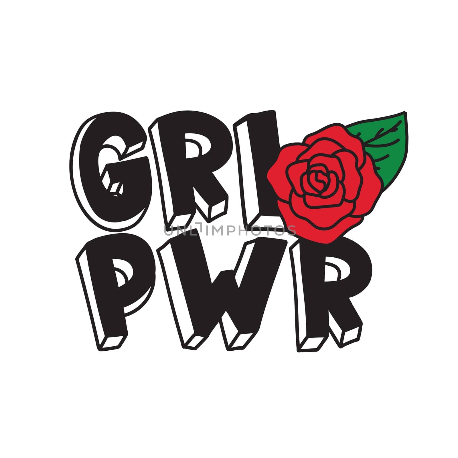 GRL PWR short quote. Girl Power cute hand drawing illustration for print, brochure, greeting card, bag, clothing. To stick on laptop, phone, wall. Modern motivational text, feminist tattoo trend