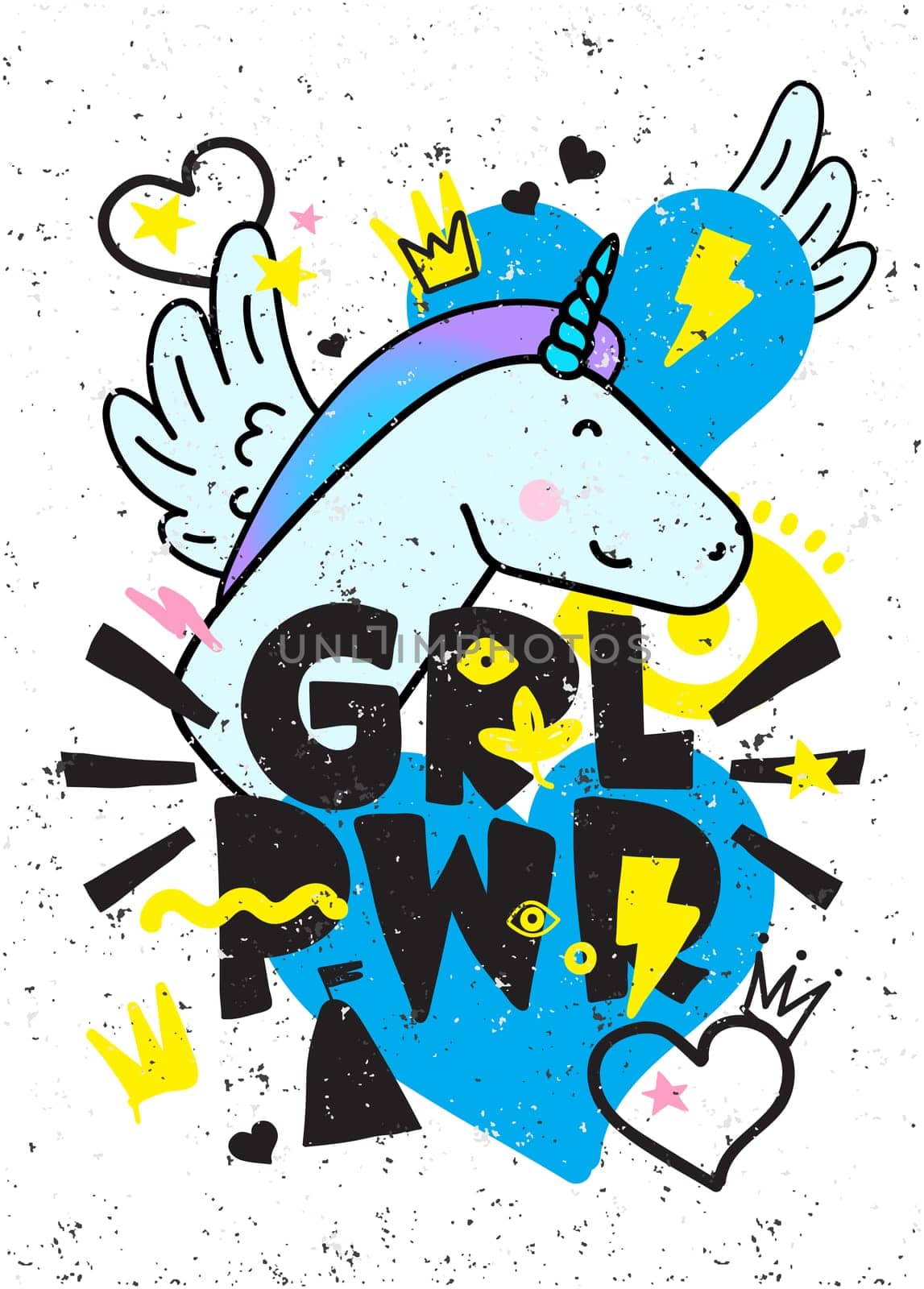 GRL PWR short quote. Girl Power cute hand drawing illustration for print, brochure, greeting card, bag, clothing. To stick on laptop, phone, wall. Modern motivational text, feminist tattoo trend