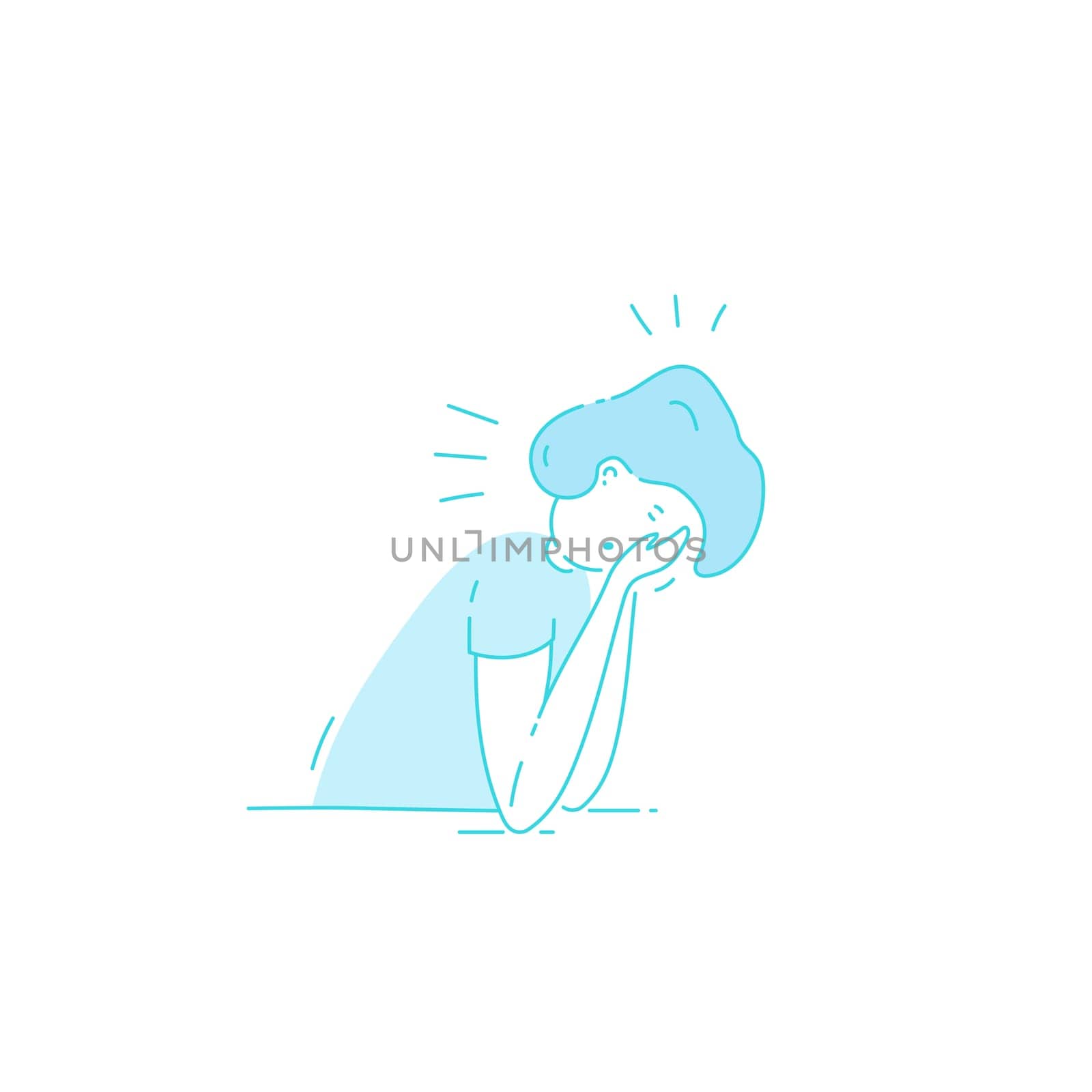 Sick stressed dizzy person touches her forehead and is dizzy. Vector hand drawn illustration. Man suffering from vertigo, dizziness, headache pain portrait