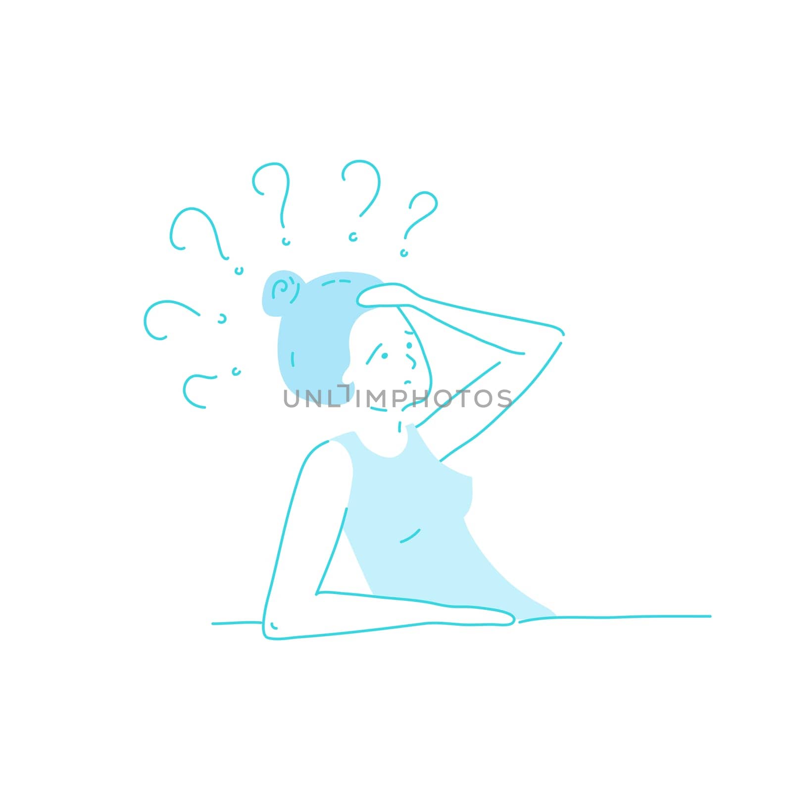 Sick stressed dizzy person touches her forehead and is dizzy. Vector hand drawn illustration. Man suffering from vertigo, dizziness, headache pain portrait