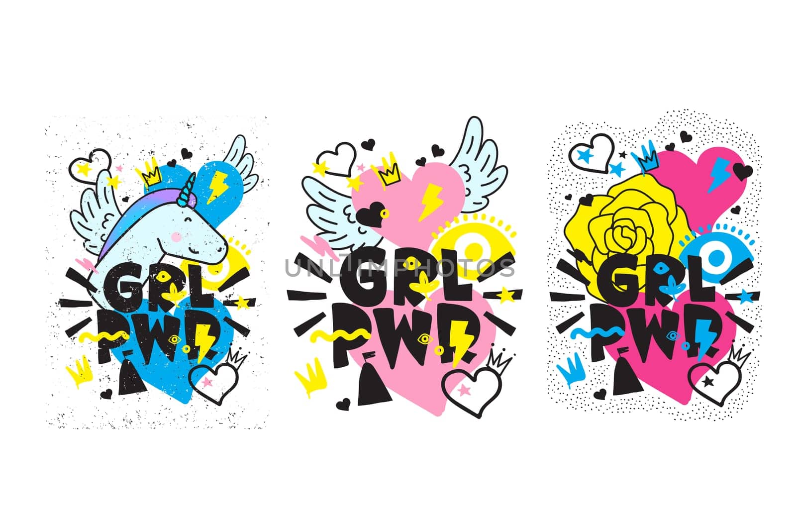 Typography colorful slogan Girl Power text, decoration. GRL PWR short quote, simple cute illustration for Print Bag Sticker Clothing Laptop Phone Wall everywhere. Modern feminist picture, tattoo trend