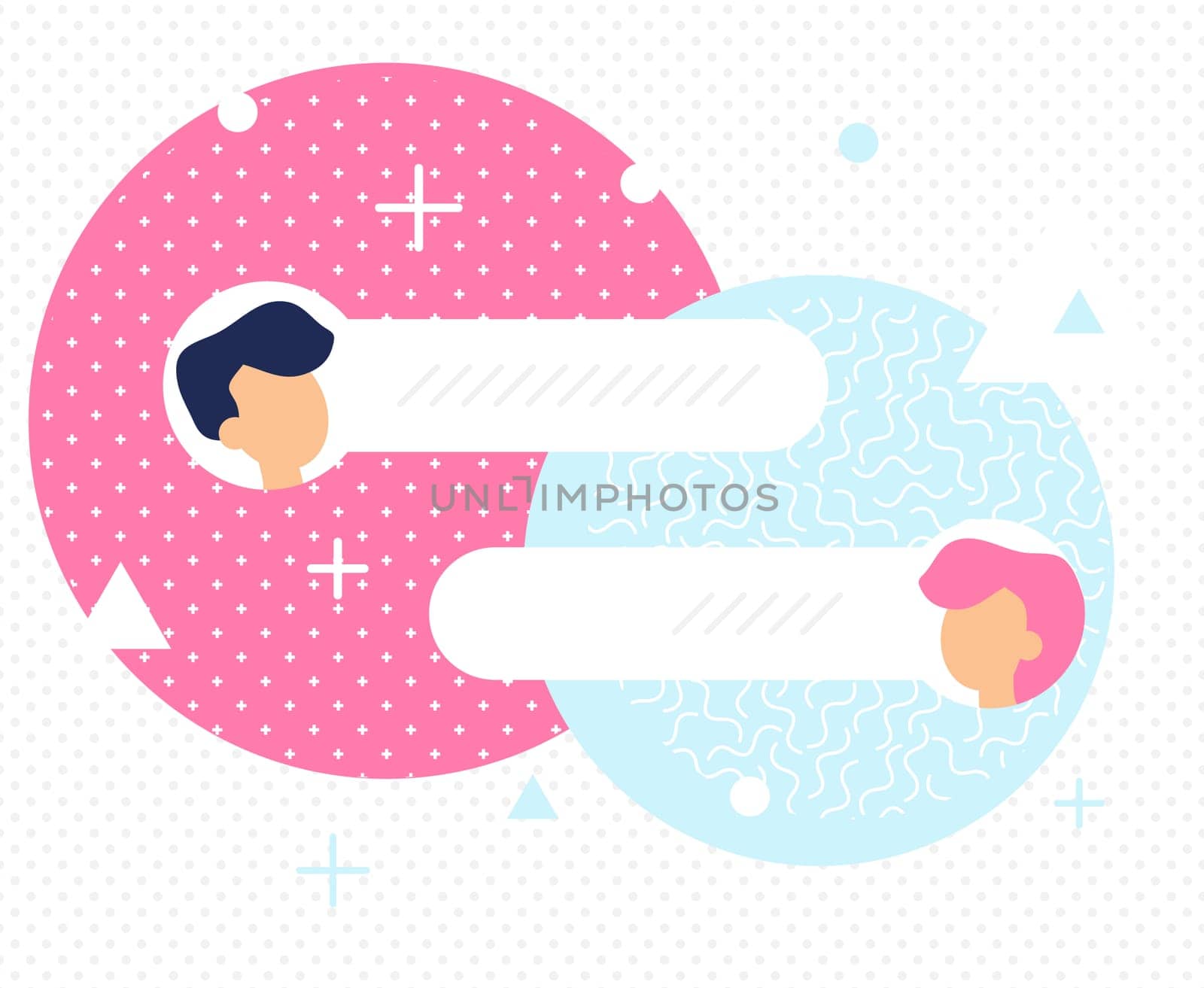 New Chat messages notification on white backdrop. Flat design illustration vector bubbles, geometric elements on screen, person chatting, online support, Internet virtual assistant concept