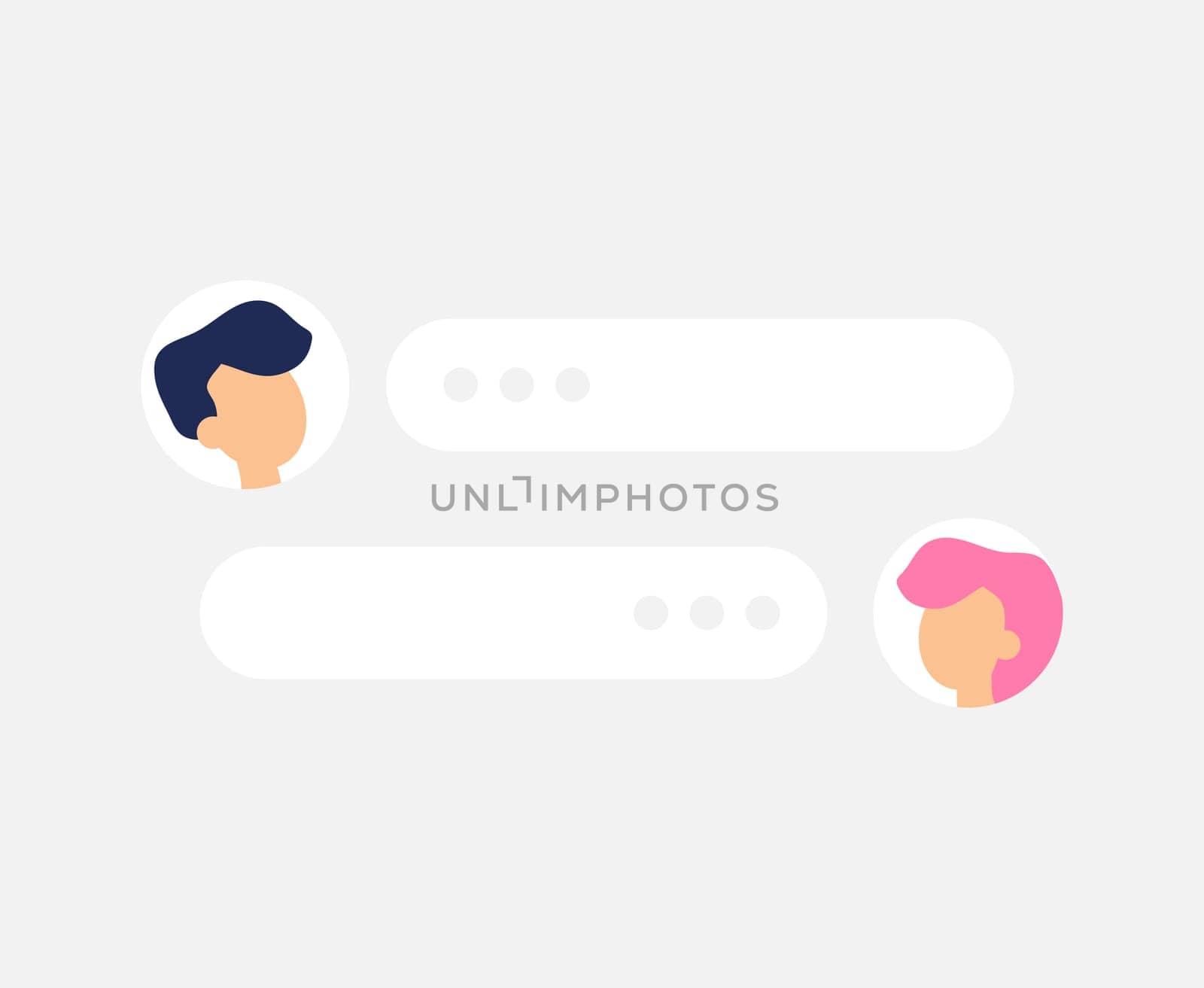 New Chat messages notification on white backdrop. Flat design illustration vector bubbles, geometric elements on screen, person chatting, online support, Internet virtual assistant concept