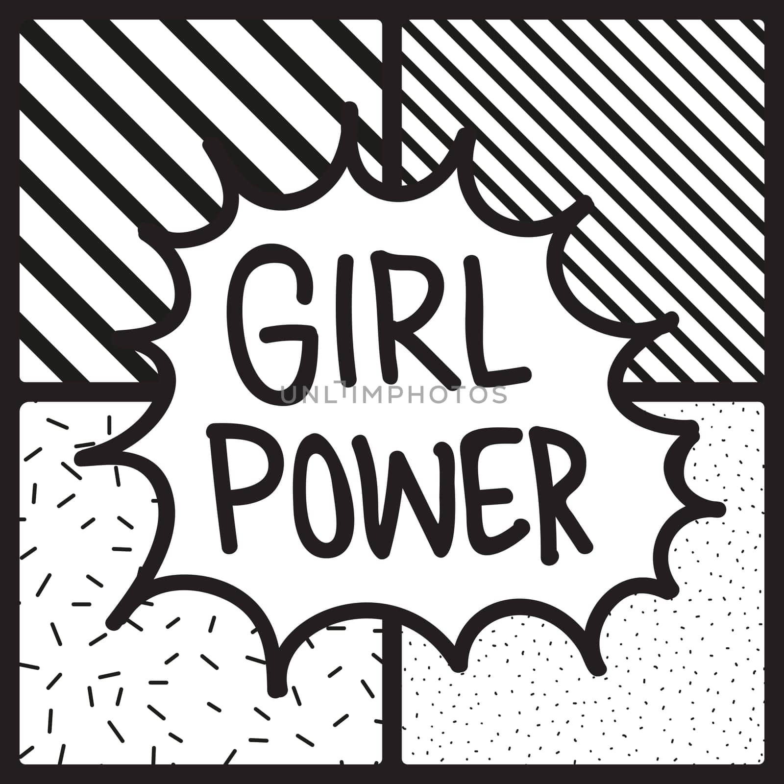 GRL PWR short quote. Girl Power cute hand drawing illustration for print, brochure, greeting card, bag, clothing. To stick on laptop, phone, wall. Modern motivational text, feminist tattoo trend