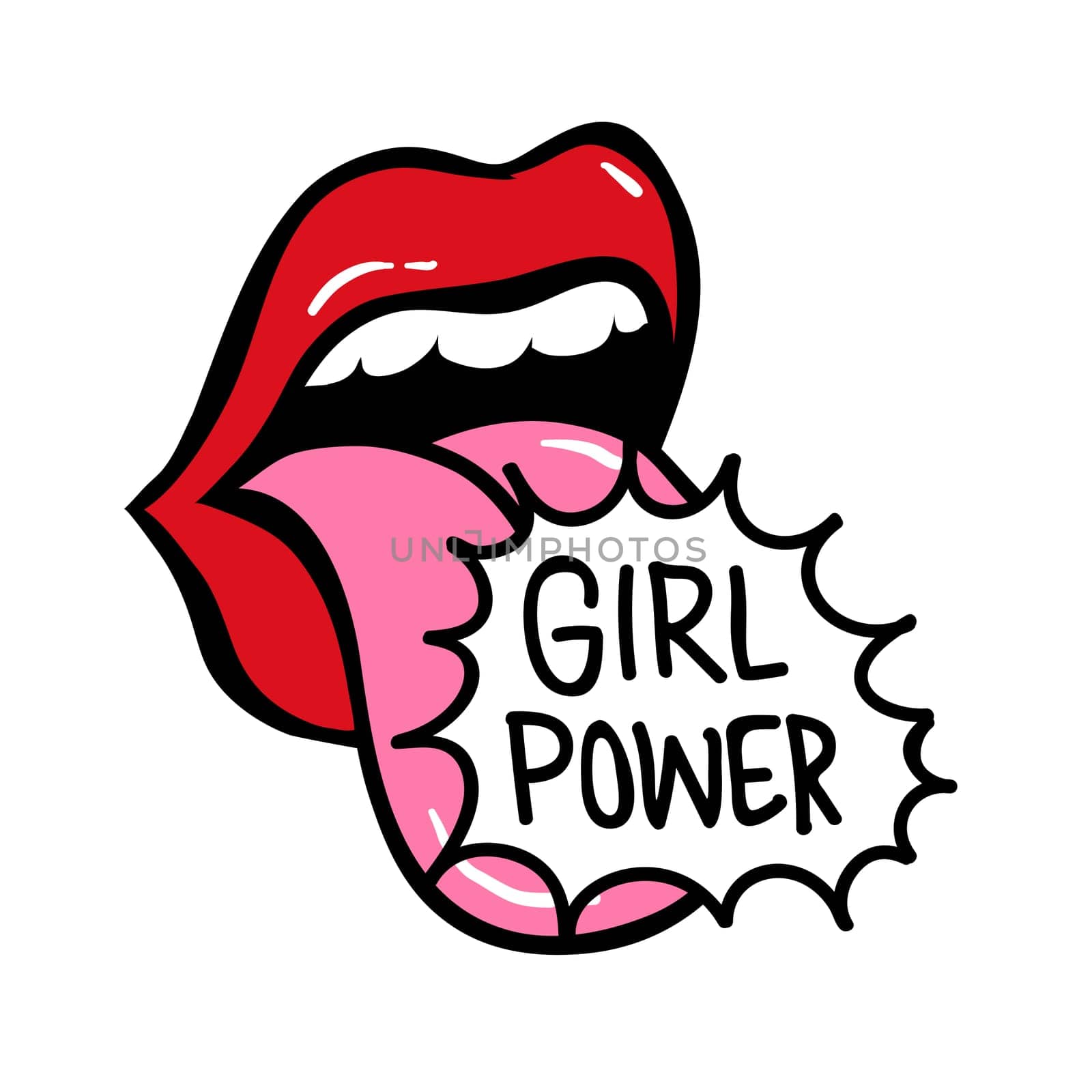 GRL PWR short quote. Girl Power cute hand drawing illustration for print, brochure, greeting card, bag, clothing. To stick on laptop, phone, wall. Modern motivational text, feminist tattoo trend