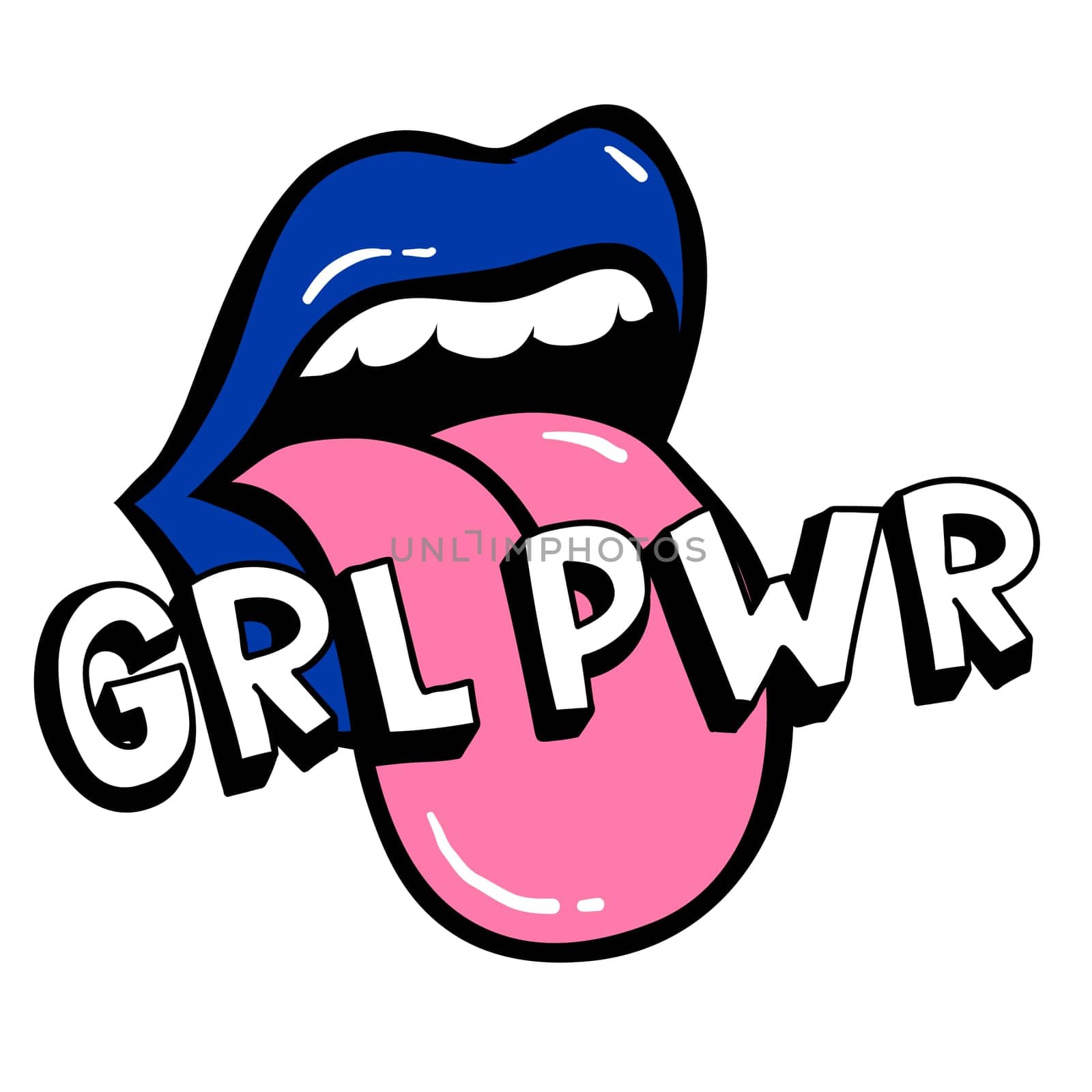 GRL PWR short quote. Girl Power cute hand drawing illustration for print, brochure, greeting card, bag, clothing. To stick on laptop, phone, wall. Modern motivational text, feminist tattoo trend