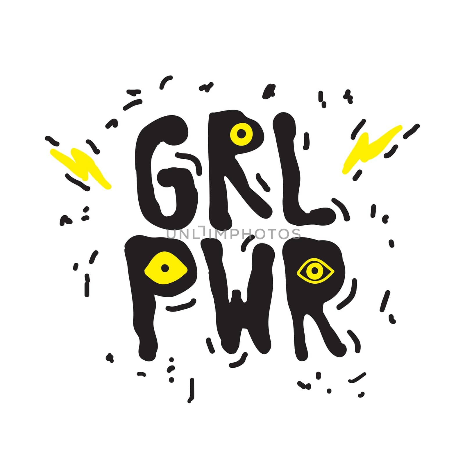 GRL PWR short quote. Girl Power simple cute illustration for print, bag, clothing. Perfect to stick on laptop, phone, wall everywhere. Modern feminist slogan, the latest tattoo trend