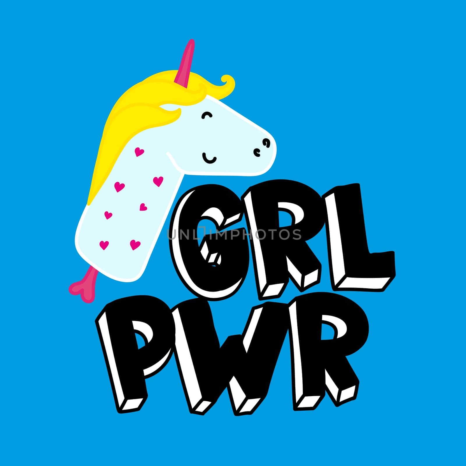 GRL PWR short quote. Girl Power cute hand drawing illustration for print, brochure, greeting card, bag, clothing. To stick on laptop, phone, wall. Modern motivational text, feminist tattoo trend