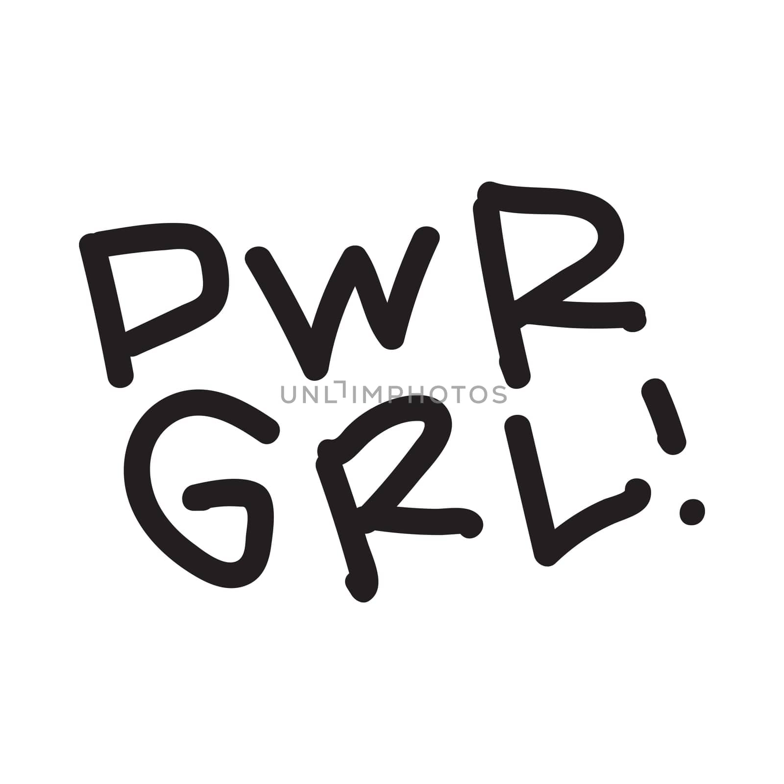 GRL PWR short quote. Girl Power cute hand drawing illustration for print, brochure, greeting card, bag, clothing. To stick on laptop, phone, wall. Modern motivational text, feminist tattoo trend
