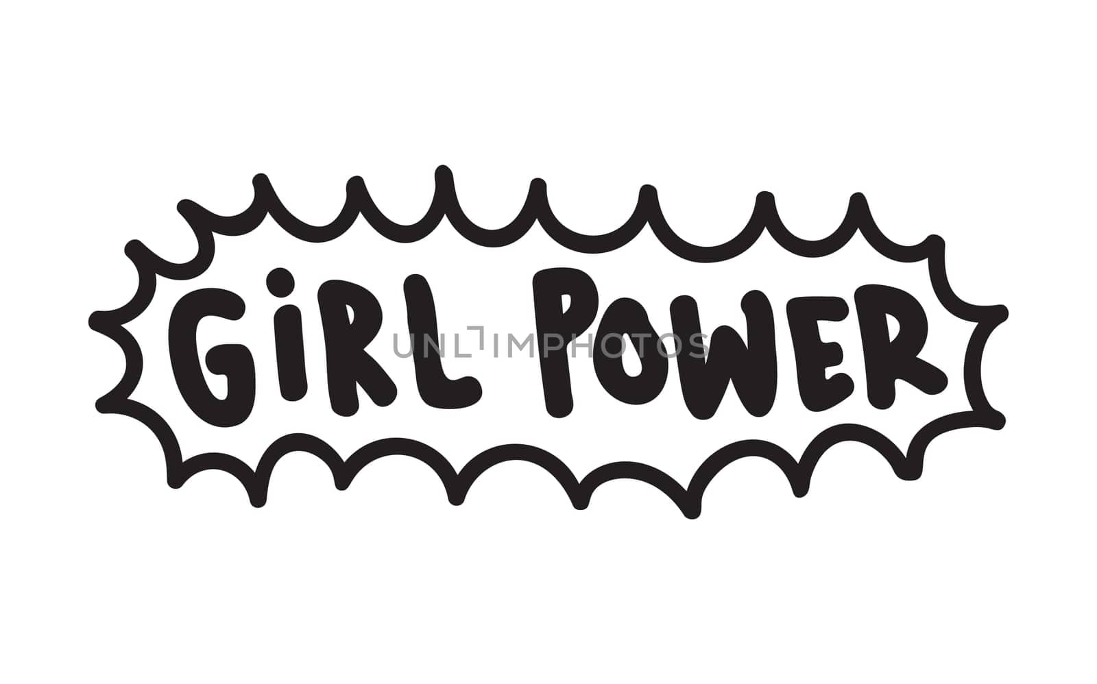 GRL PWR short quote. Girl Power cute hand drawing illustration for print, brochure, greeting card, bag, clothing. To stick on laptop, phone, wall. Modern motivational text, feminist tattoo trend