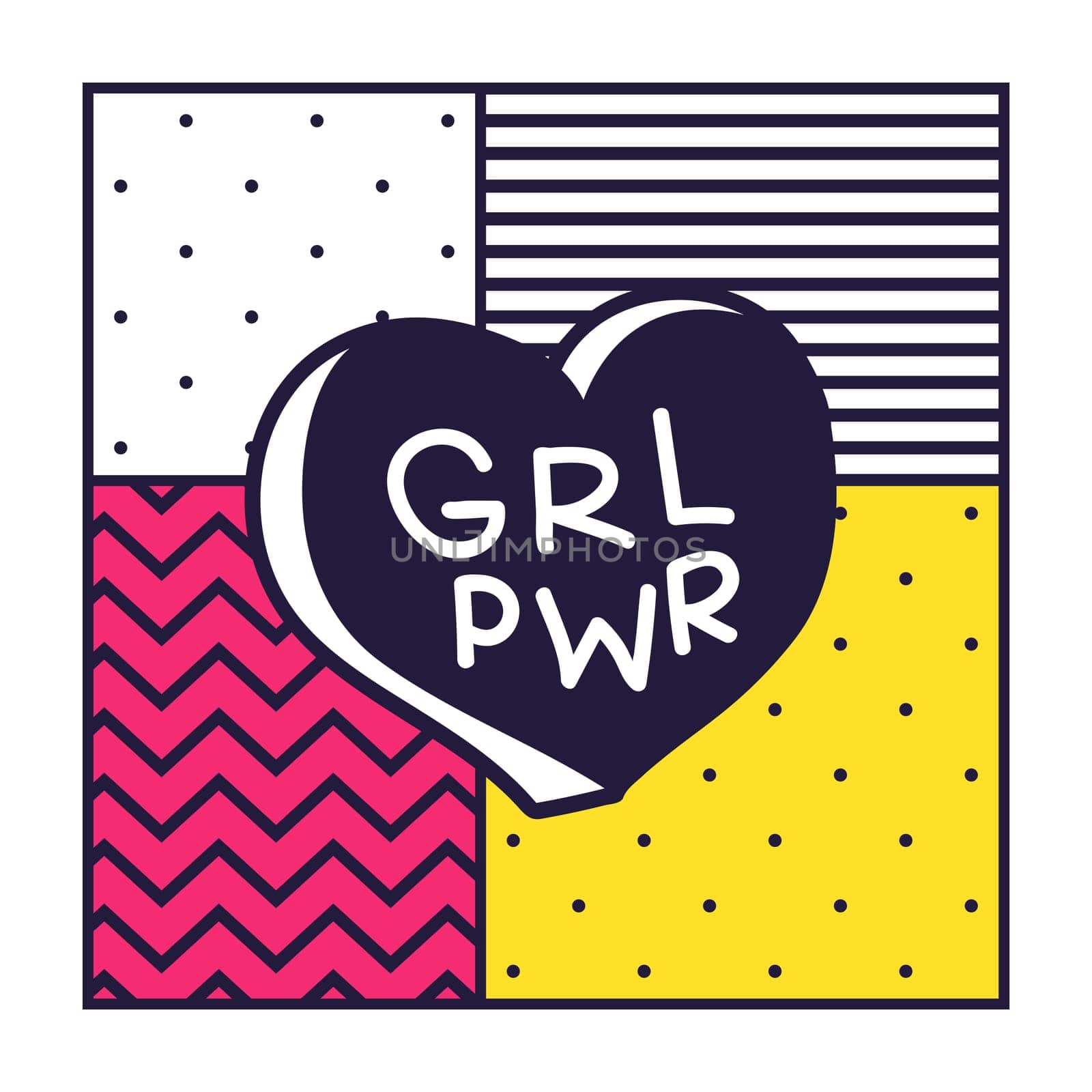 GRL PWR short quote. Girl Power cute hand drawing illustration for print, brochure, greeting card, bag, clothing. To stick on laptop, phone, wall. Modern motivational text, feminist tattoo trend
