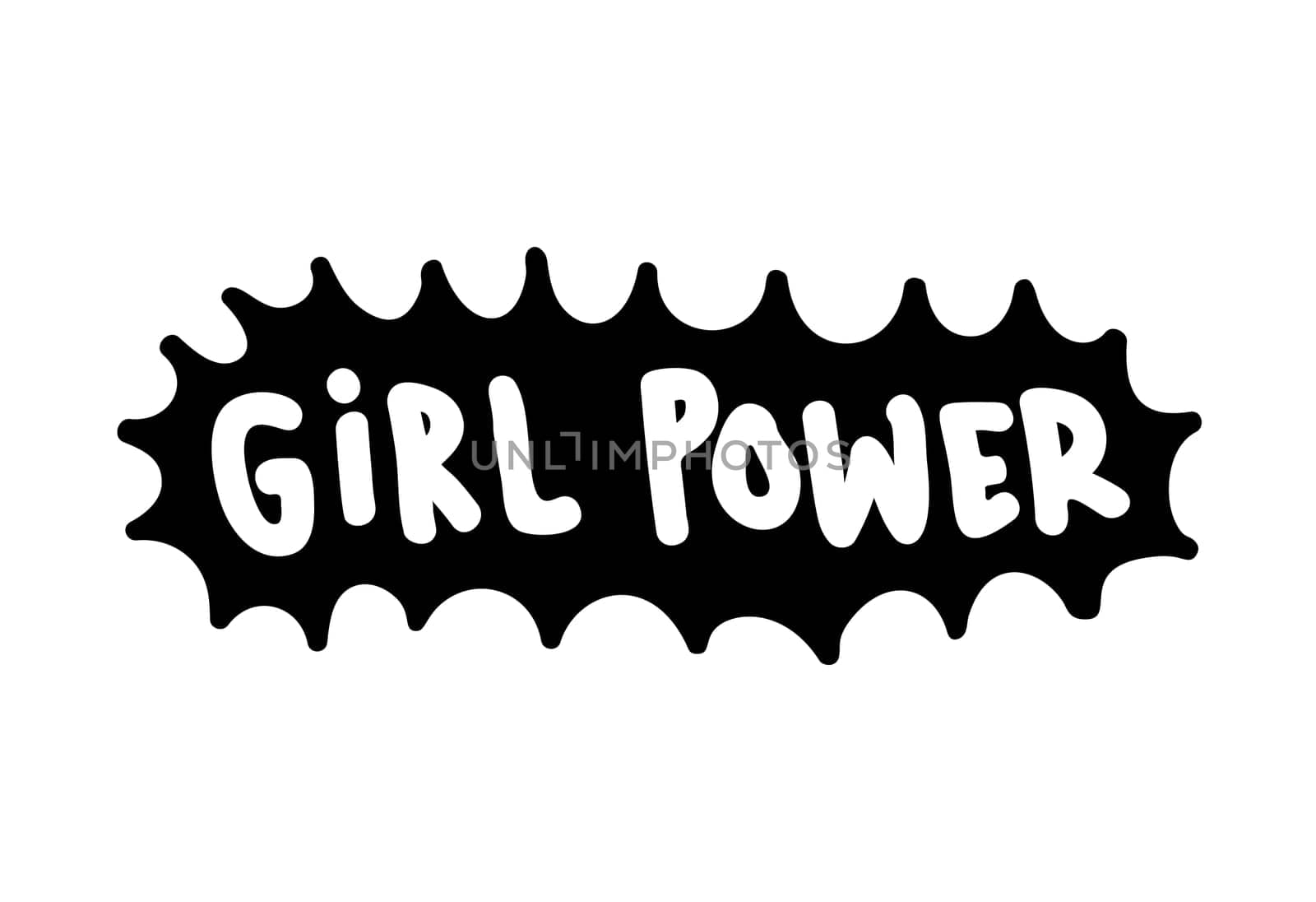 GRL PWR short quote. Girl Power cute hand drawing illustration for print, brochure, greeting card, bag, clothing. To stick on laptop, phone, wall. Modern motivational text, feminist tattoo trend