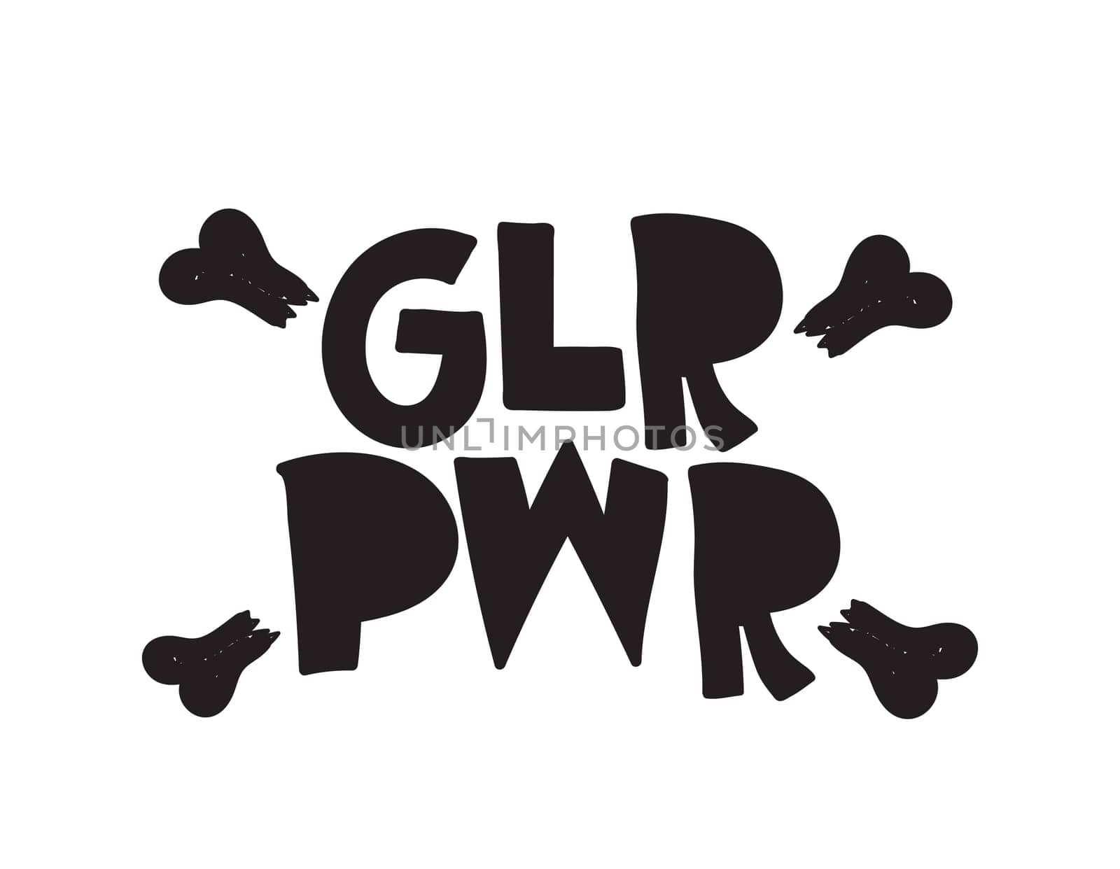 GRL PWR short quote. Girl Power cute hand drawing illustration for print, brochure, greeting card, bag, clothing. To stick on laptop, phone, wall. Modern motivational text, feminist tattoo trend