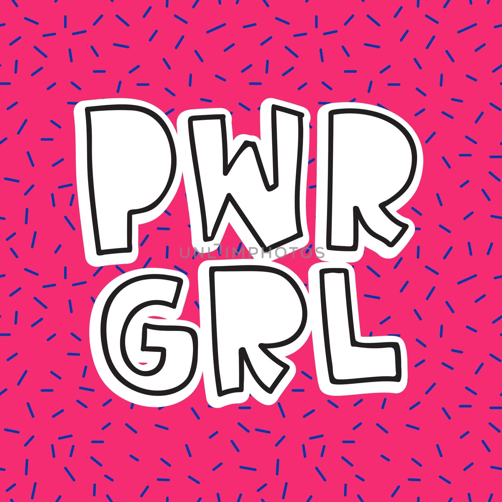 GRL PWR short quote. Girl Power cute hand drawing illustration for print, brochure, greeting card, bag, clothing. To stick on laptop, phone, wall. Modern motivational text, feminist tattoo trend