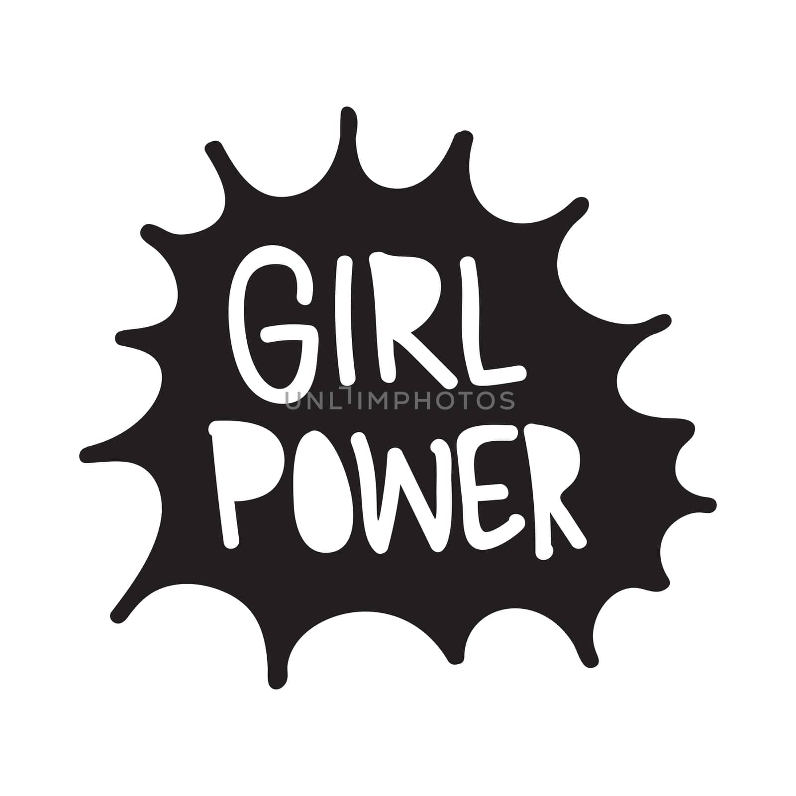 GRL PWR short quote. Girl Power cute hand drawing illustration for print, brochure, greeting card, bag, clothing. To stick on laptop, phone, wall. Modern motivational text, feminist tattoo trend