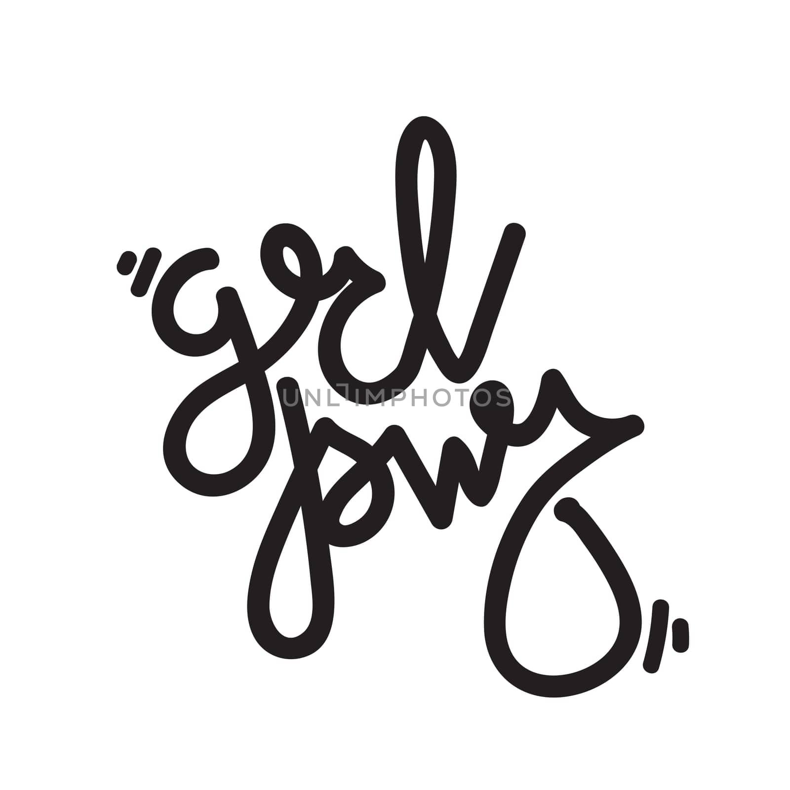 GRL PWR short quote. Girl Power cute hand drawing illustration for print, brochure, greeting card, bag, clothing. To stick on laptop, phone, wall. Modern motivational text, feminist tattoo trend