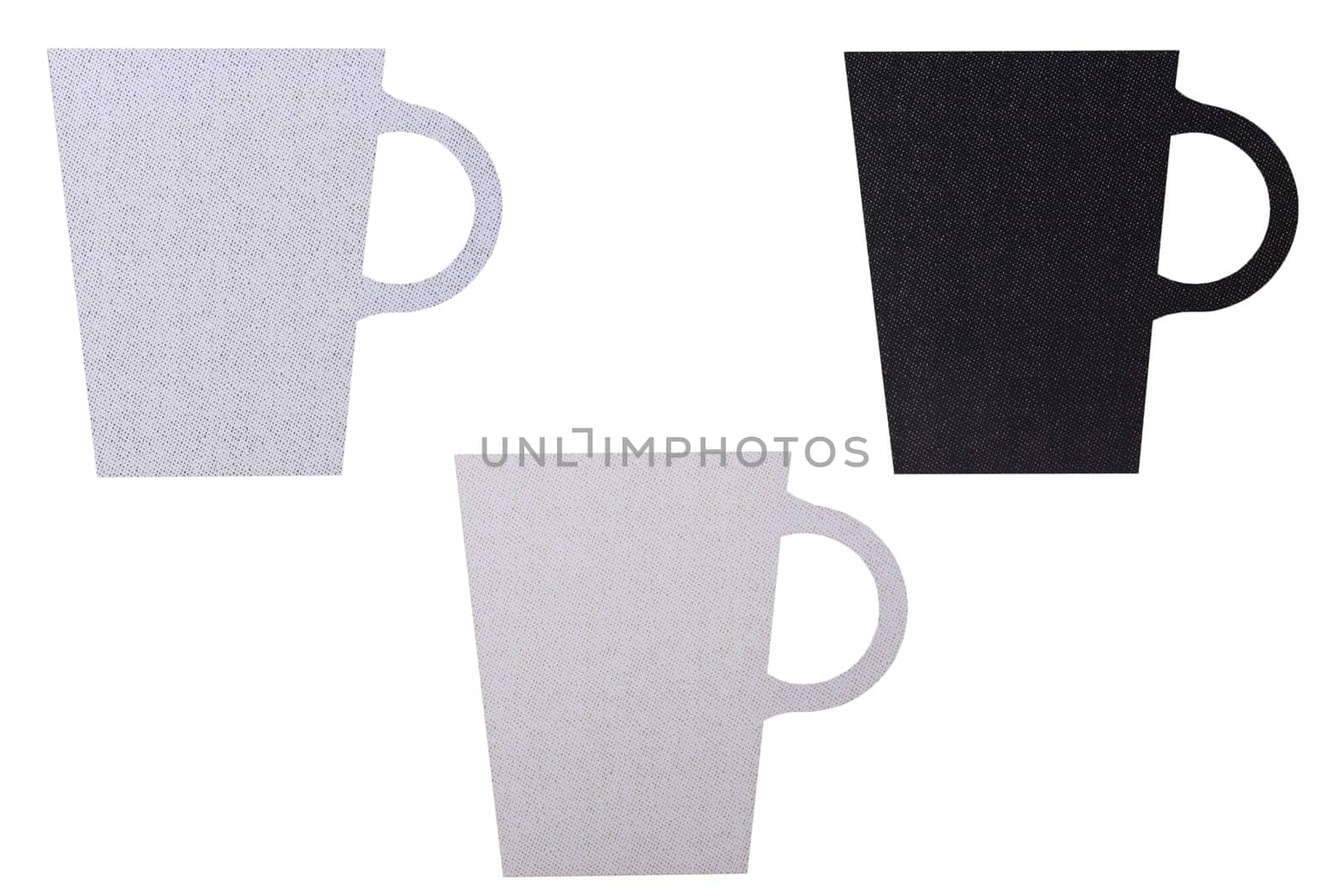 Coffee cup background isolated. Collage set of  printed coffee cup on plastic isolated on a white background. Top view.
