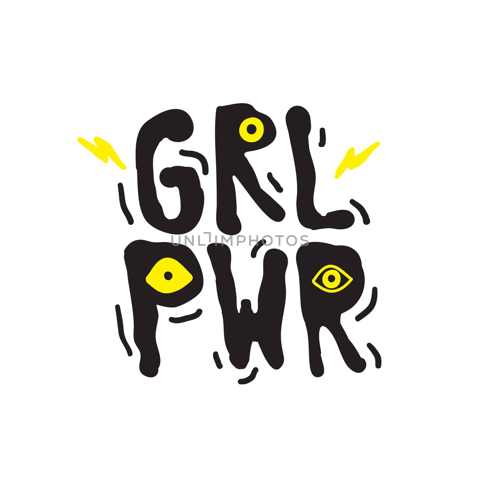 GRL PWR short quote. Girl Power simple cute illustration for print, bag, clothing. Perfect to stick on laptop, phone, wall everywhere. Modern feminist slogan, the latest tattoo trend