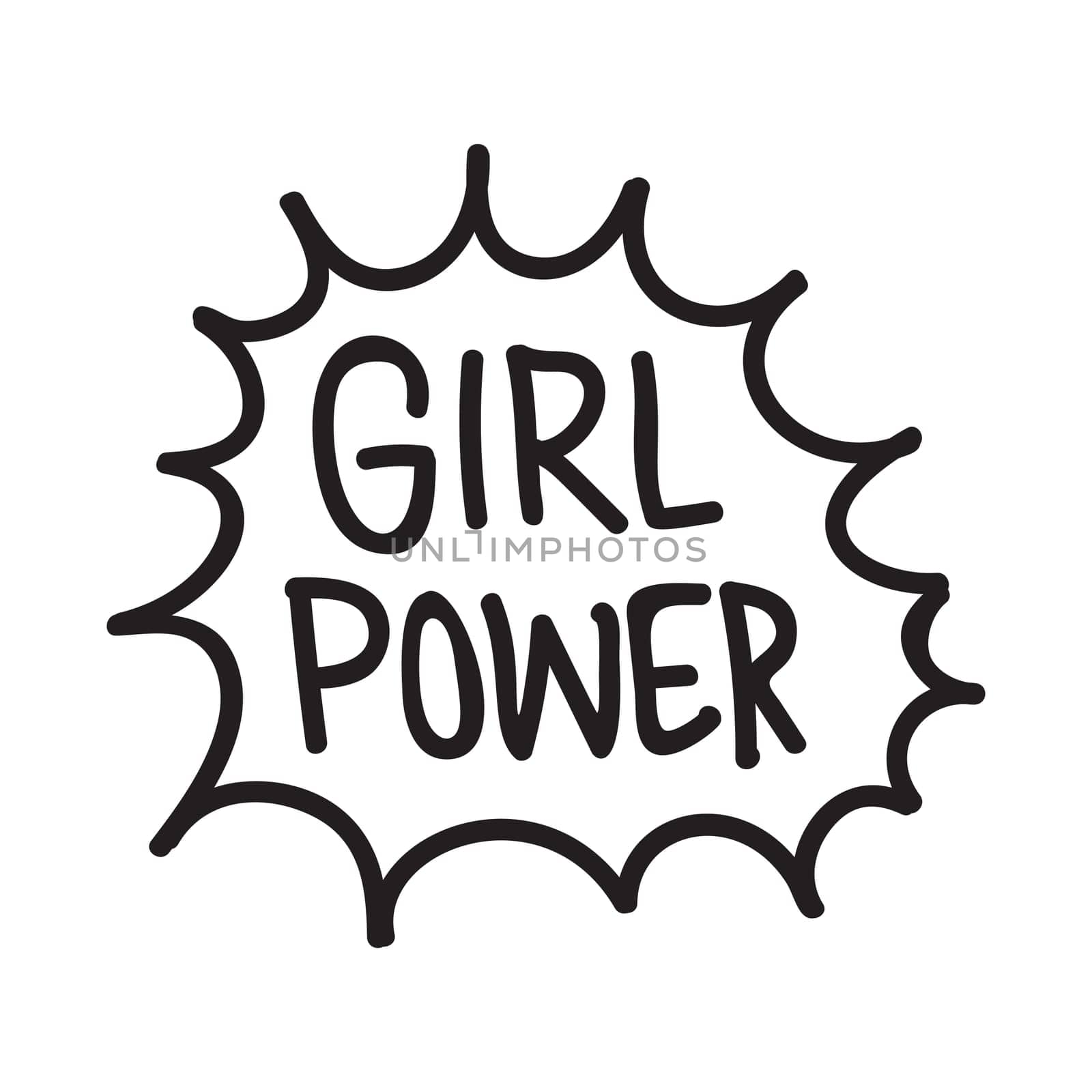 GRL PWR short quote. Girl Power cute hand drawing illustration for print, brochure, greeting card, bag, clothing. To stick on laptop, phone, wall. Modern motivational text, feminist tattoo trend