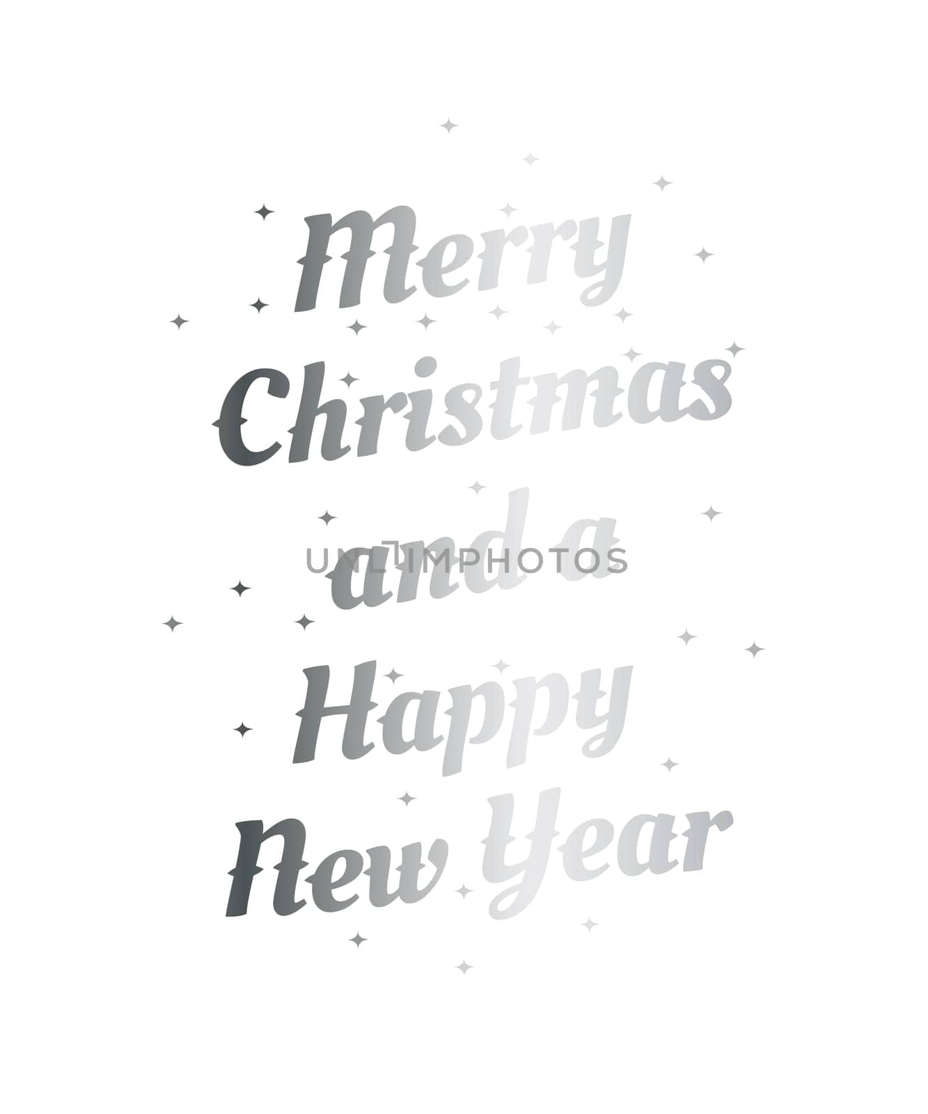Merry Christmas and a Happy New Year hand drawn lettering inscription with abstract curls, dots for winter holiday design, calligraphy vector illustration