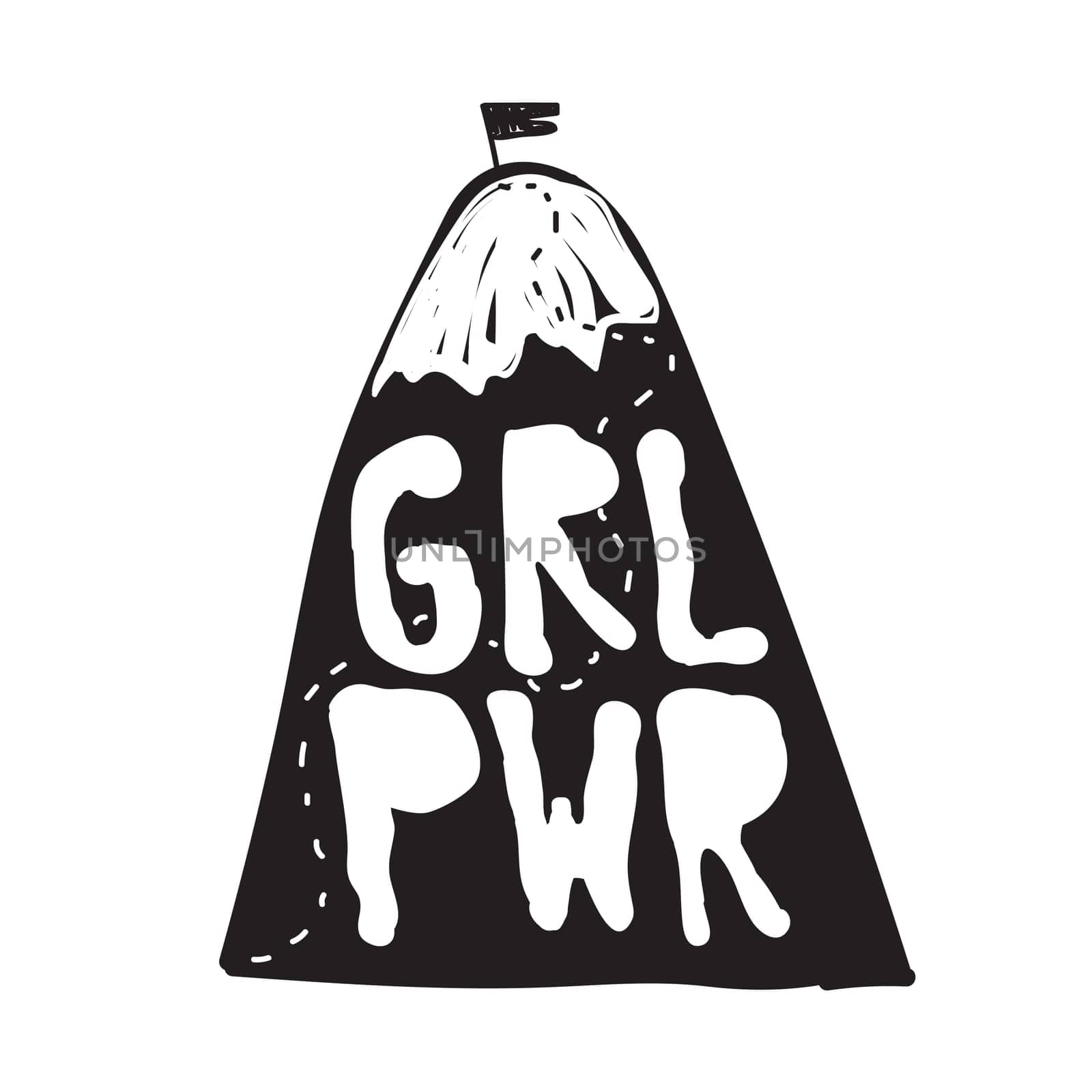 GRL PWR short quote. Girl Power cute hand drawing illustration for print, brochure, greeting card, bag, clothing. To stick on laptop, phone, wall. Modern motivational text, feminist tattoo trend
