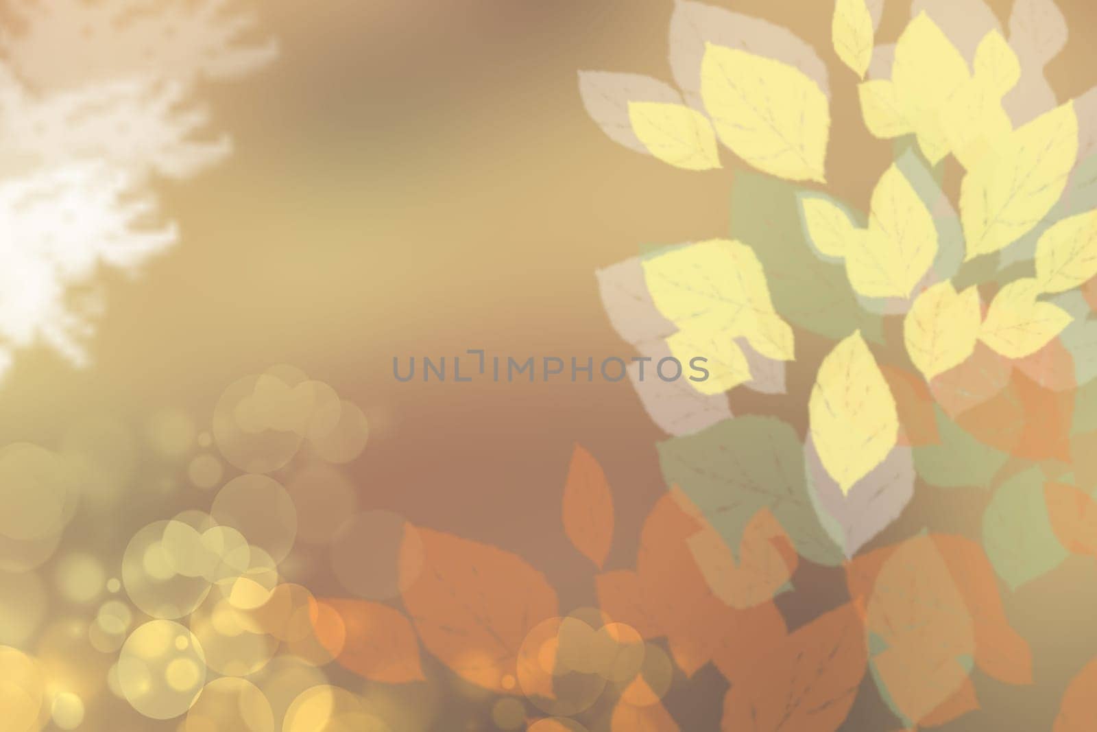 Autumn background. Abstract festive autumn gradient golden pastel bright background texture with leaves. Indian summer. Space.