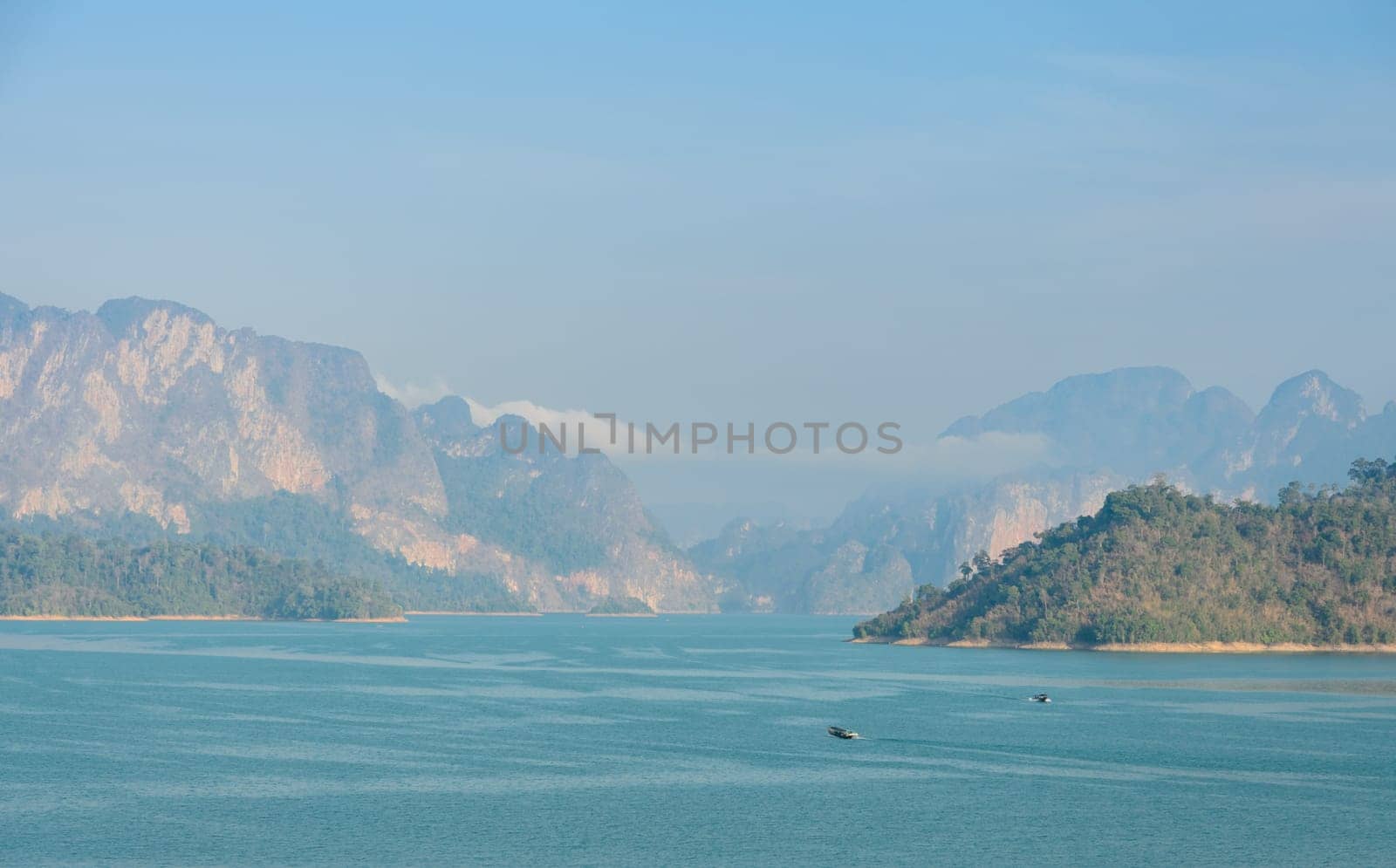 Beautiful limestone mountain ranges and natural attractions at Khao Sok National Park in Surat Thani Province, Thailand