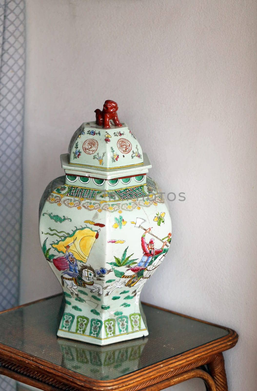 The Chinese big beautiful vase painted with a warrior with an ax