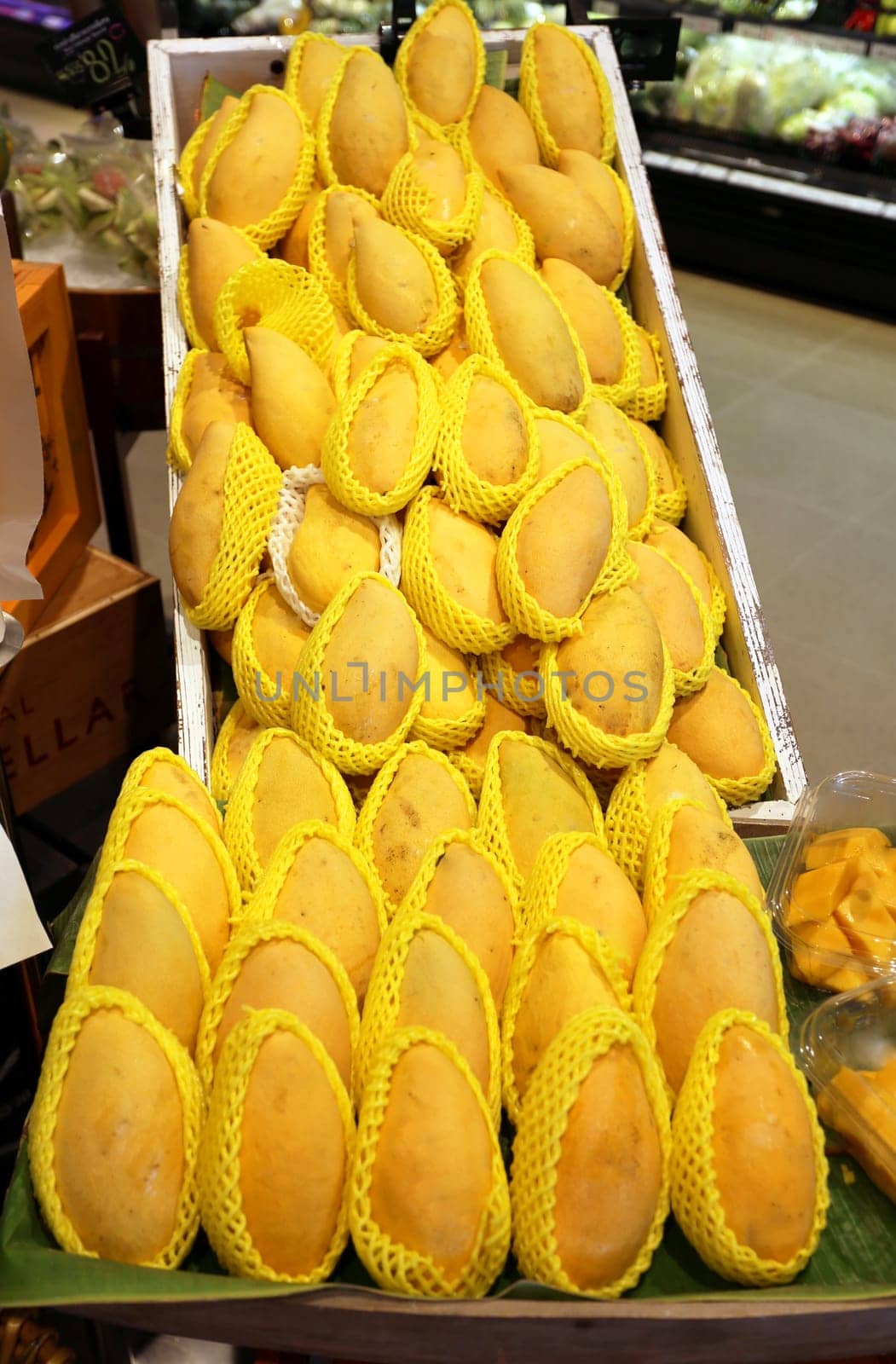 Mango fruit in the package is on store shelves