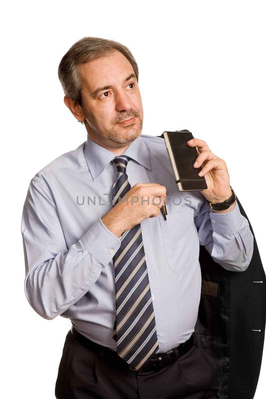 pensive mature business man, isolated on white