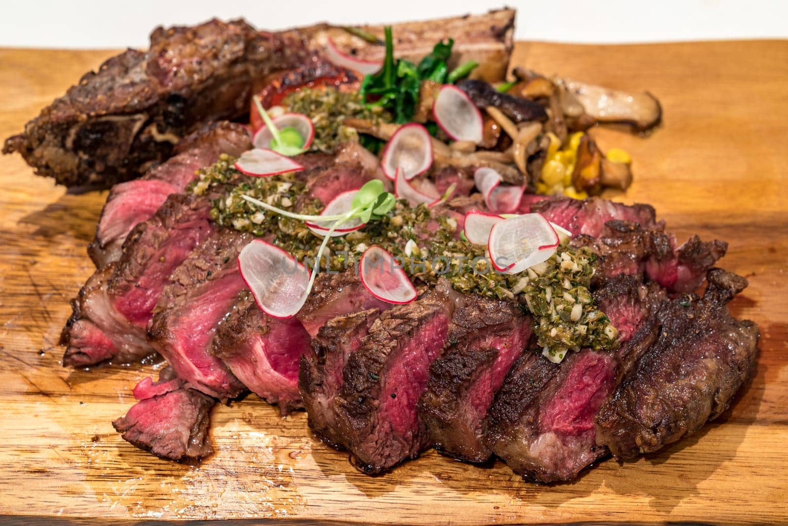 Grain fed Grilled Tomahawk Beef steak with fried potato wedge