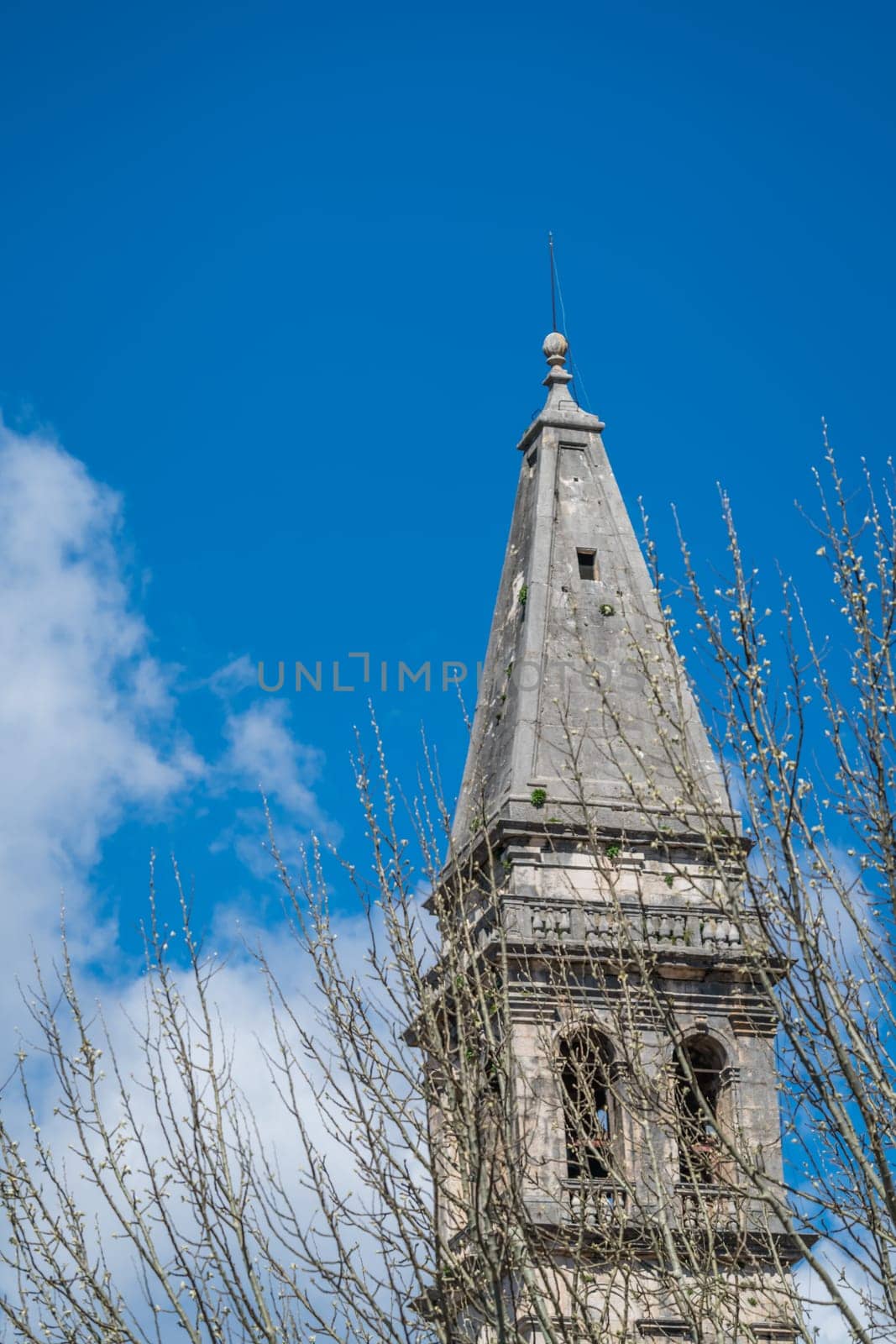 Saint Nikola Church tower in Perast, Kotor harbor, Montenegro