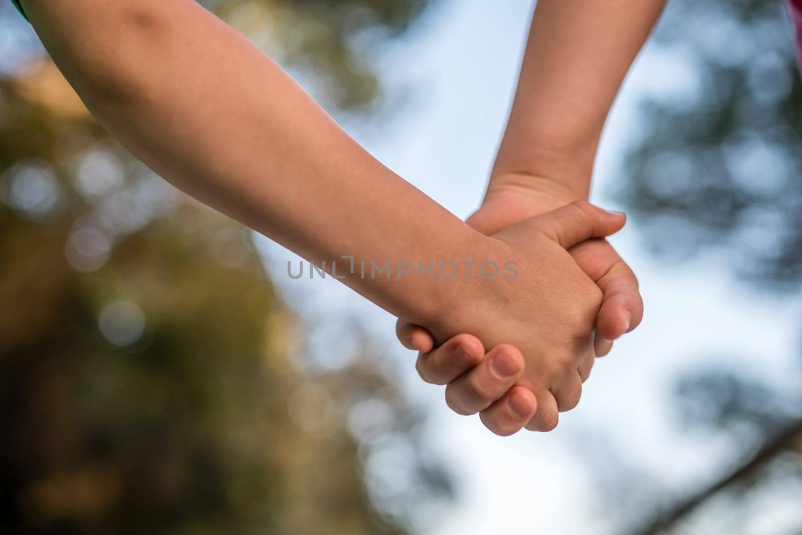 Little Caucasian boy walking together with his sister holding hands