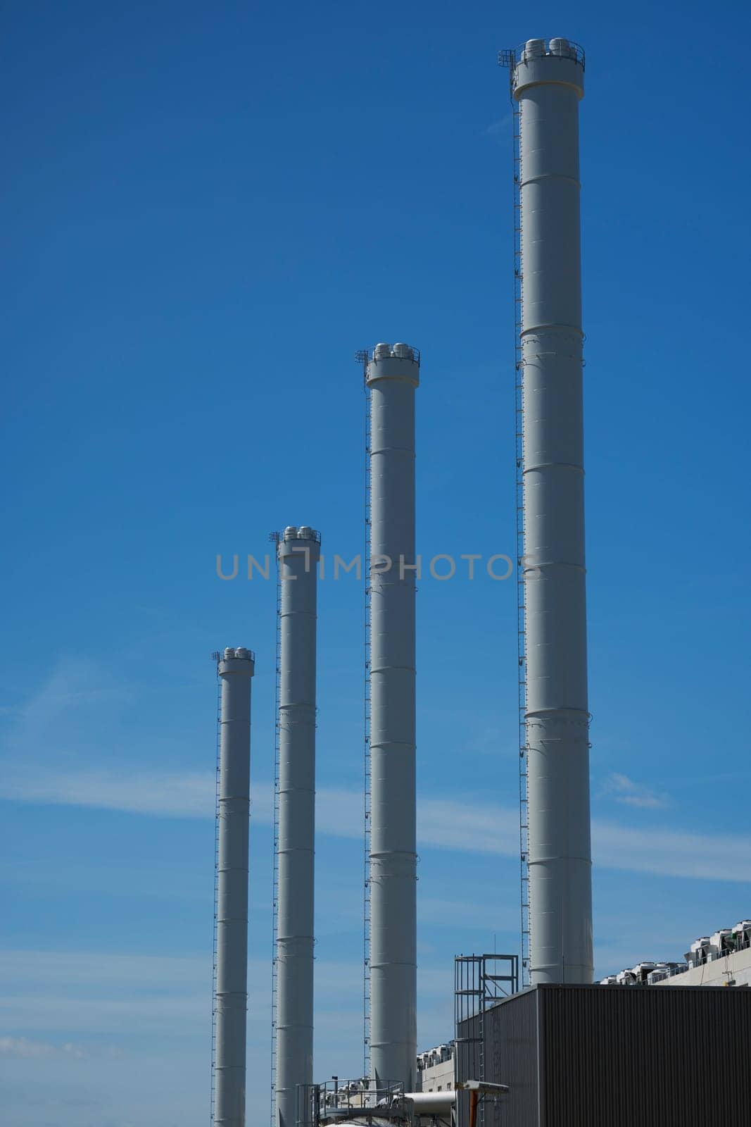 Chimneys of a cogeneration plant in a detail shot