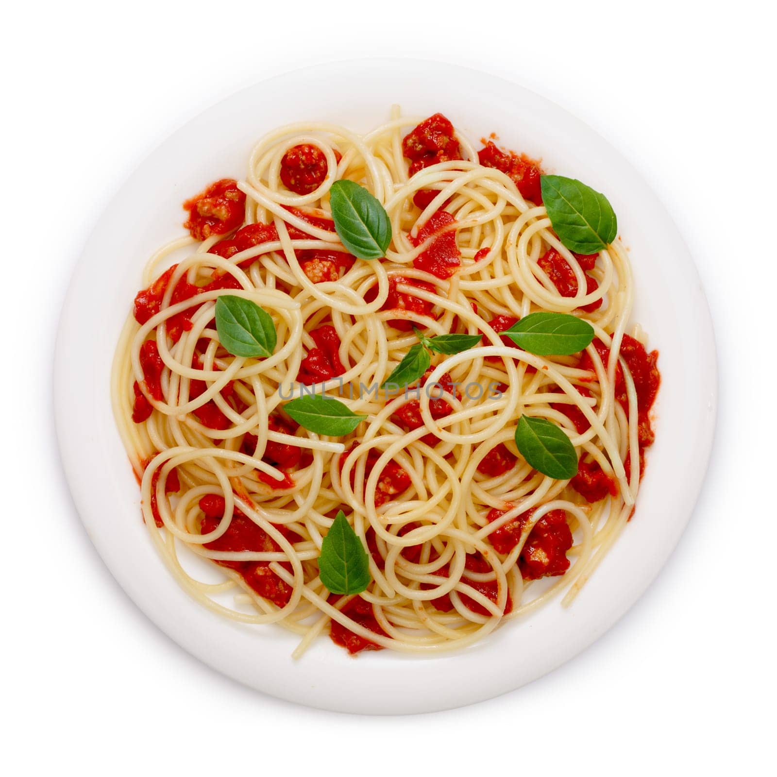 Spaghetti with bolognese sauce. Clipping paths, infinite depth of field