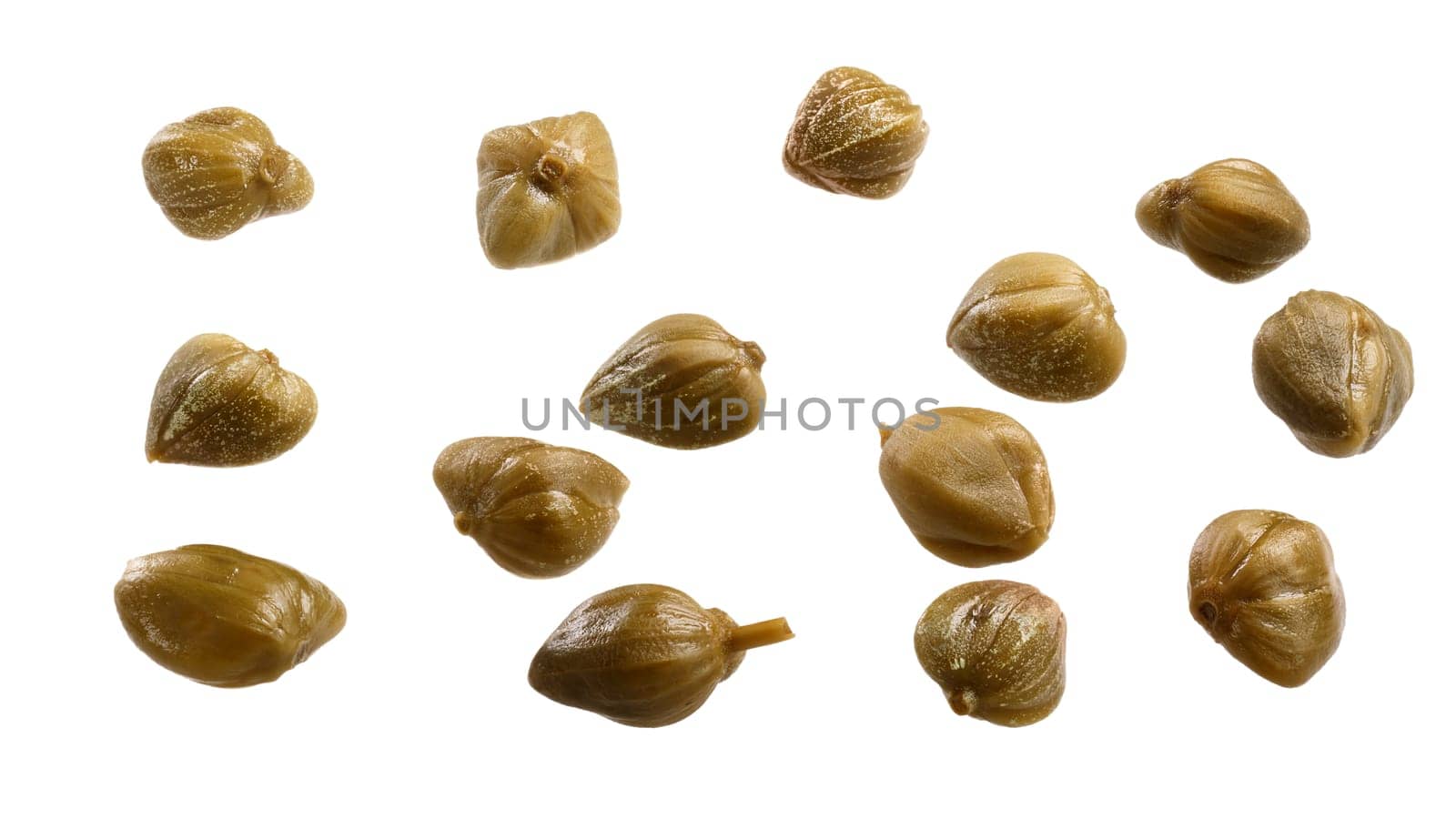 Capers (pickled flower buds of Capparis spinosa). Clipping path