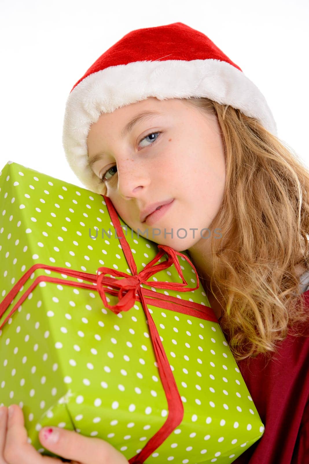 nice girl with Santa- cap and present