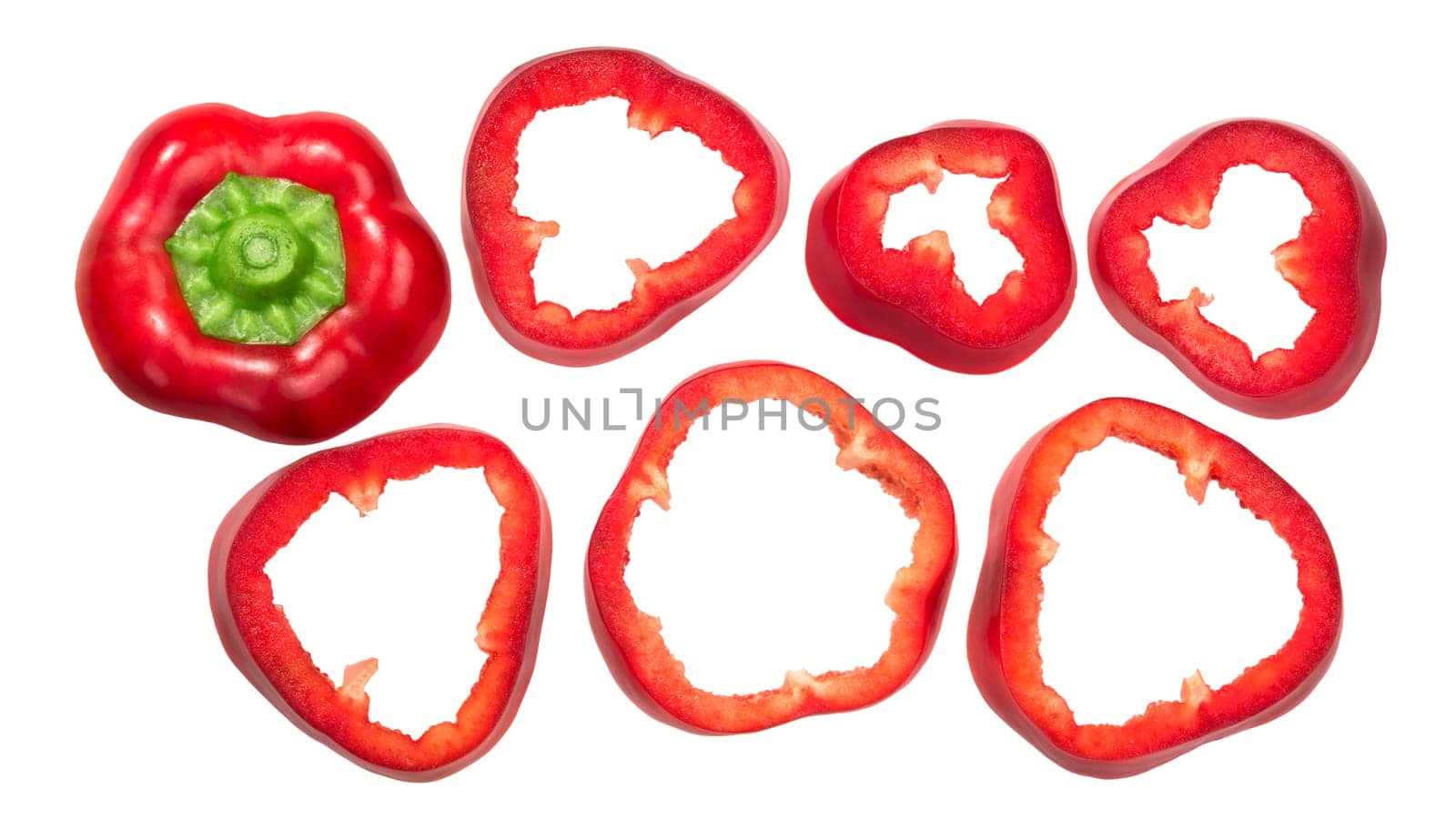 Sweet red bell pepper slices (Grueso de Plaza), top view