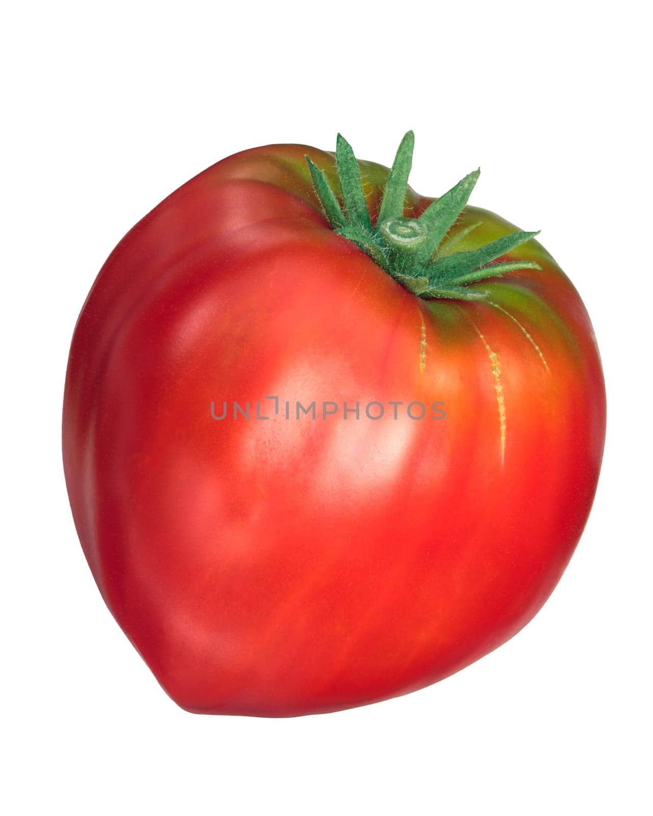 Cuor di bue tomato (Oxheart), Italian heirloom. Top view, clipping path