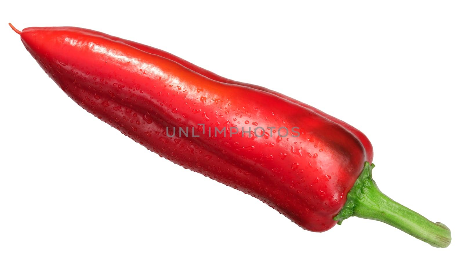 Marconi sweet pepper (Capsicum annuum), red ripe, with droplets, top view