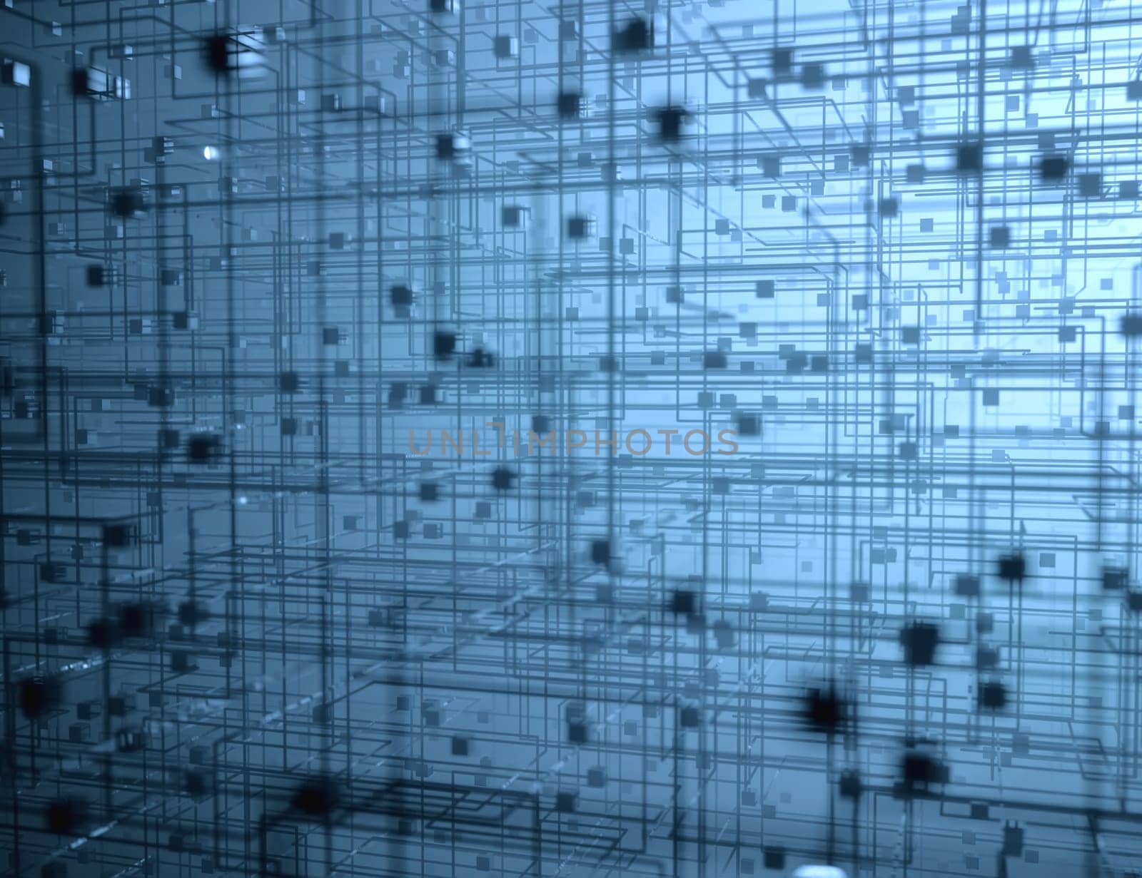 3D illustration. Abstract background image, connections in lines and geometric squared shapes.