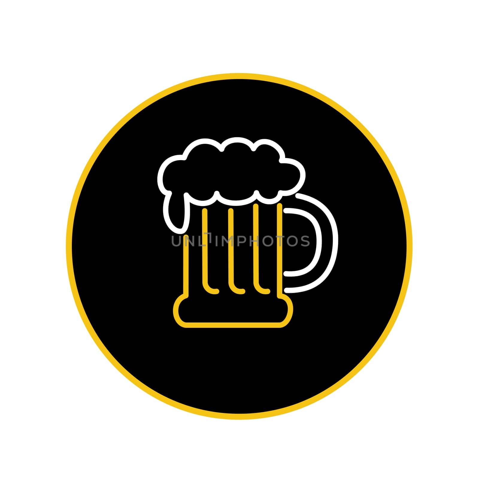 Icon retro style illustration of vintage beer mug with foam neon light  on isolated background.