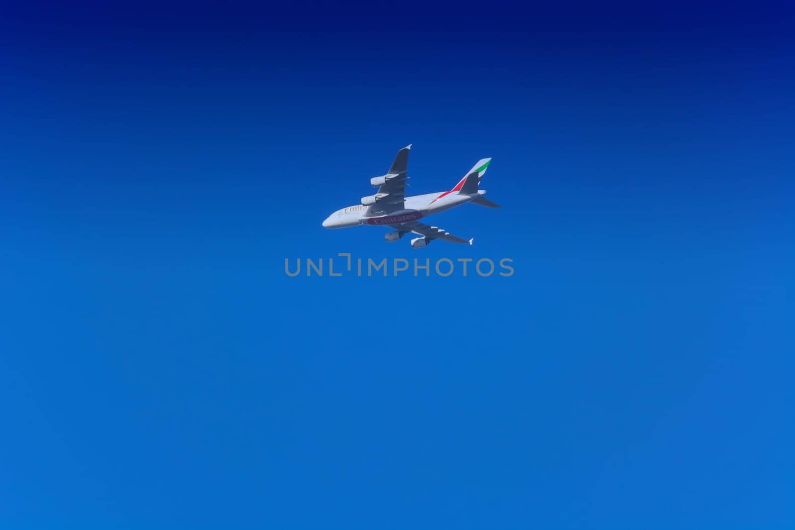 ESSEN KETTWIG, NRW, GERMANY - NOVEMBER 28, 2016:Emirates Airbus A-380 during the start-up process at Düsseldorf Airport.