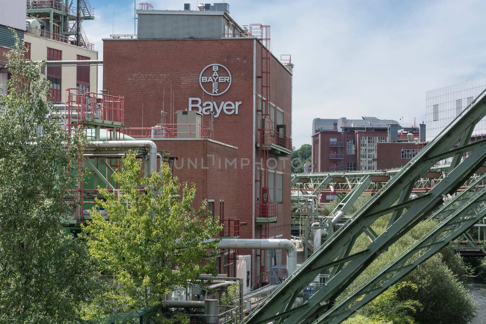 WUPPERTAL  NRW  GERMANY - JULY 31  2017:.The Bayer AG plants located in Wuppertal Elberfeld on both sides of the river Wupper develops and produces pharmaceutical products.