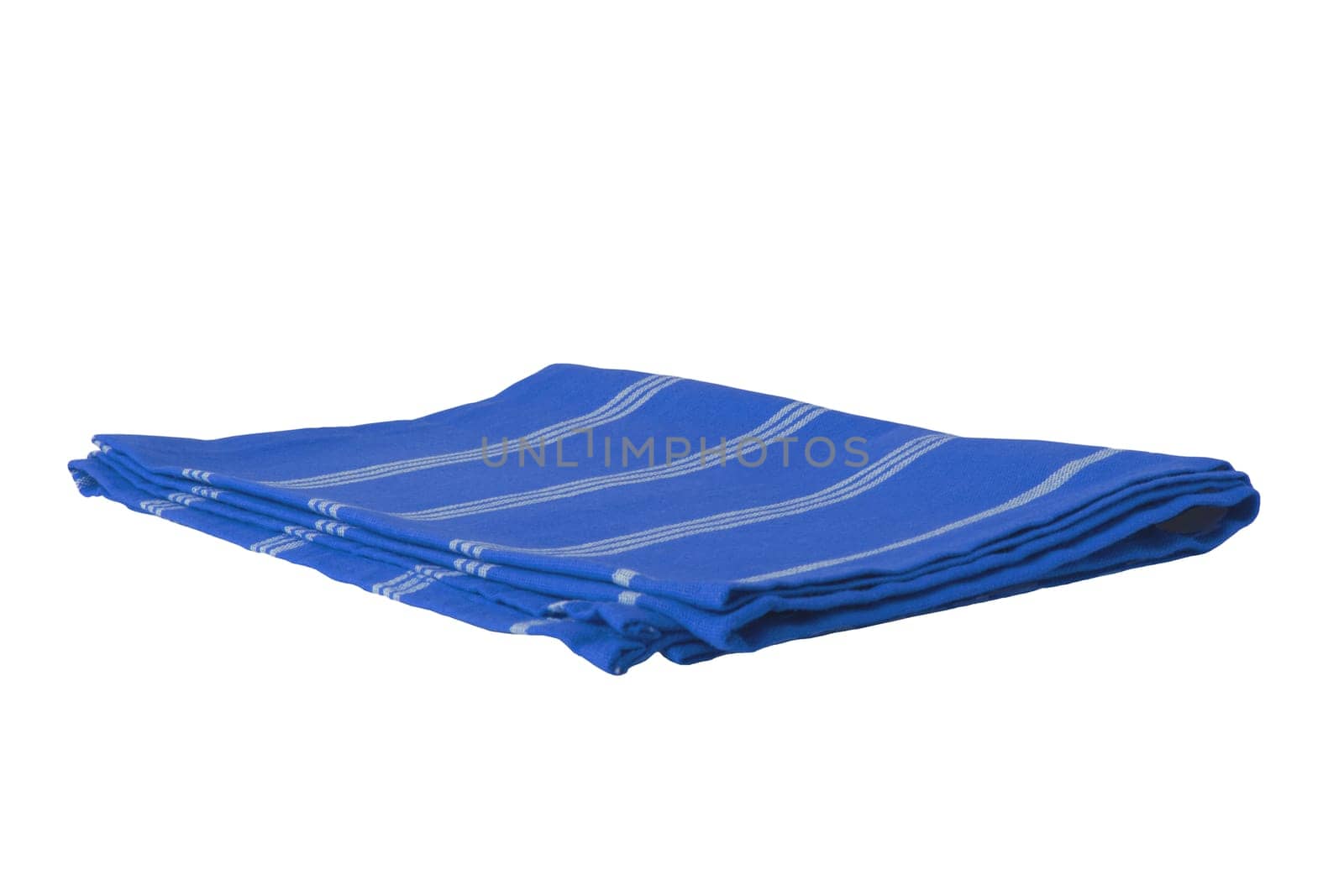 Blue and white striped napkin isolated on a white background. Kitchen accessories.