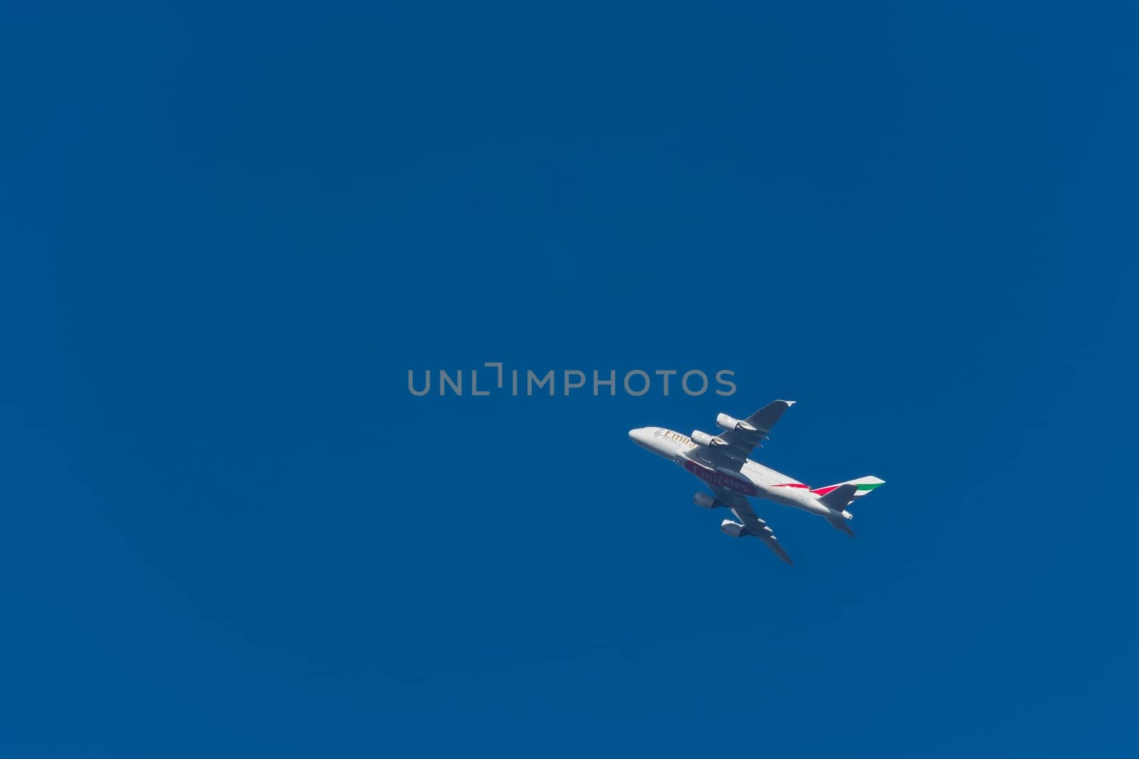 ESSEN KETTWIG, NRW, GERMANY - NOVEMBER 28, 2016:Emirates Airbus A-380 during the start-up process at Düsseldorf Airport.