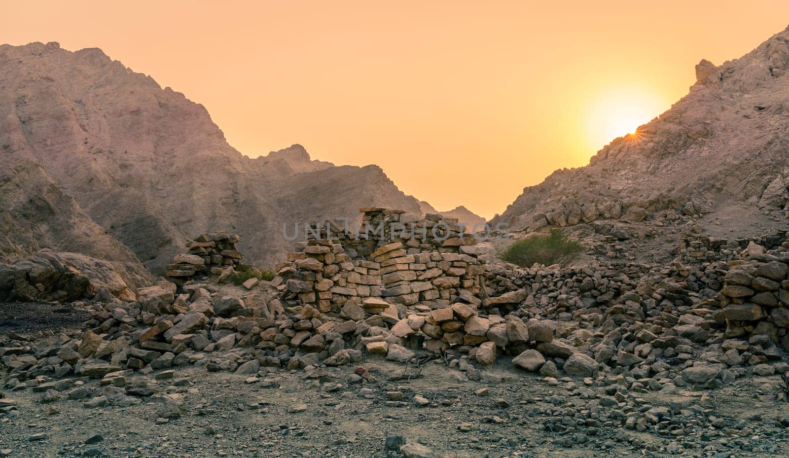 Ruins of an ancient village in the mountains of Ras Al Khaimah, UAE